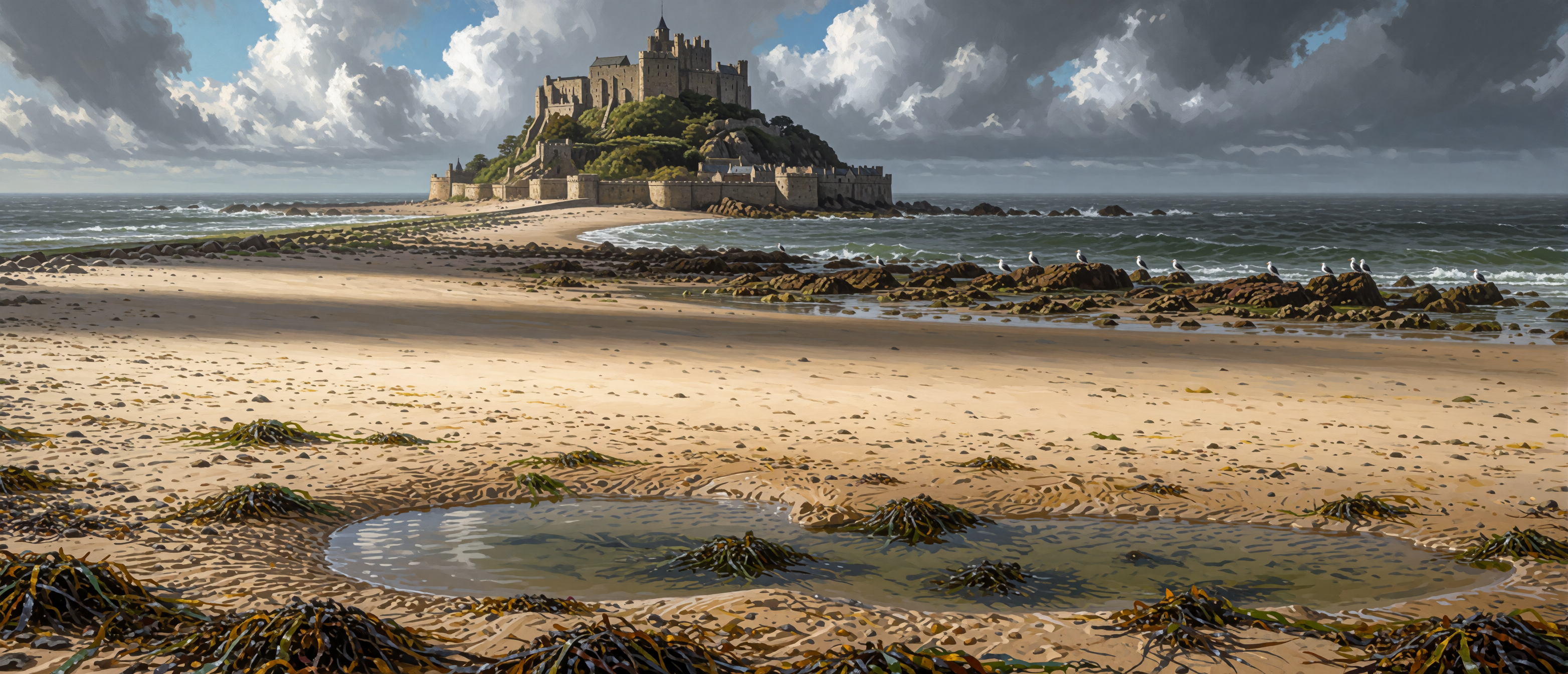 castle-belonging-beach-normandy-tidal-island-ultrawide