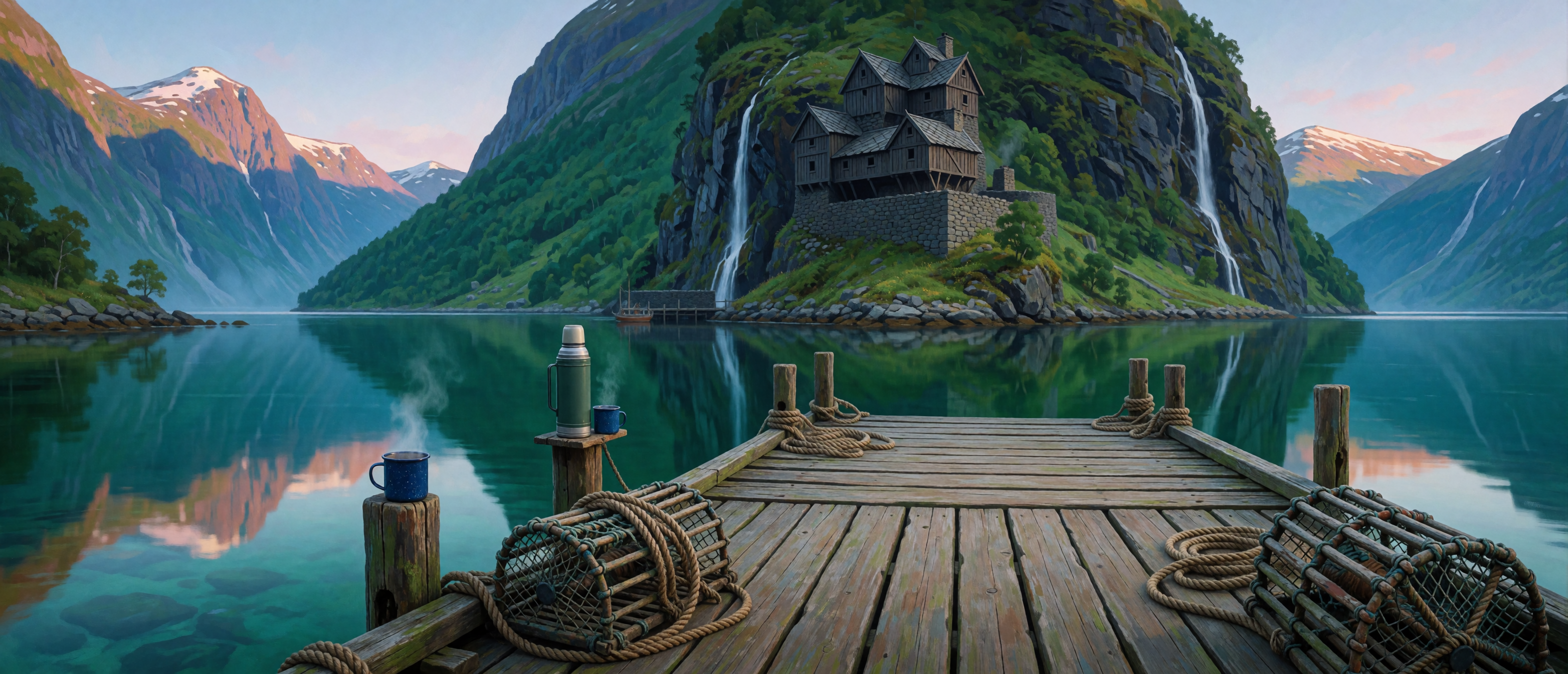 castle-belonging-dock-dawn-norwegian-fjord-ultrawide