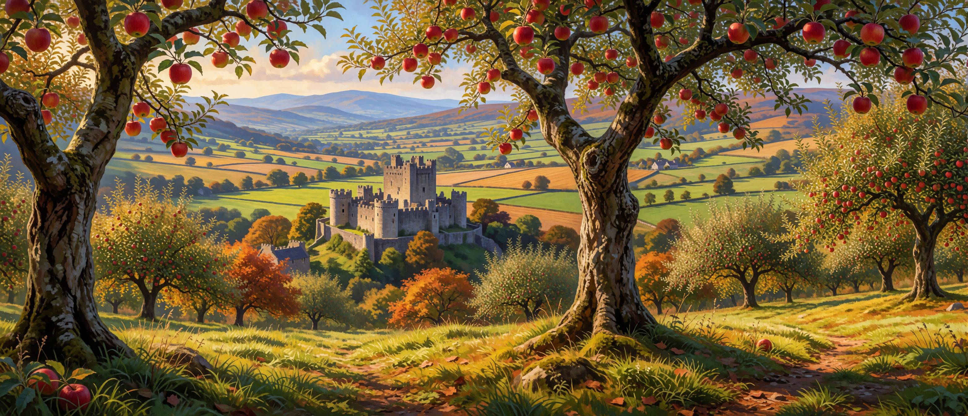 castle-belonging-hilltop-orchard-welsh-borders-ultrawide