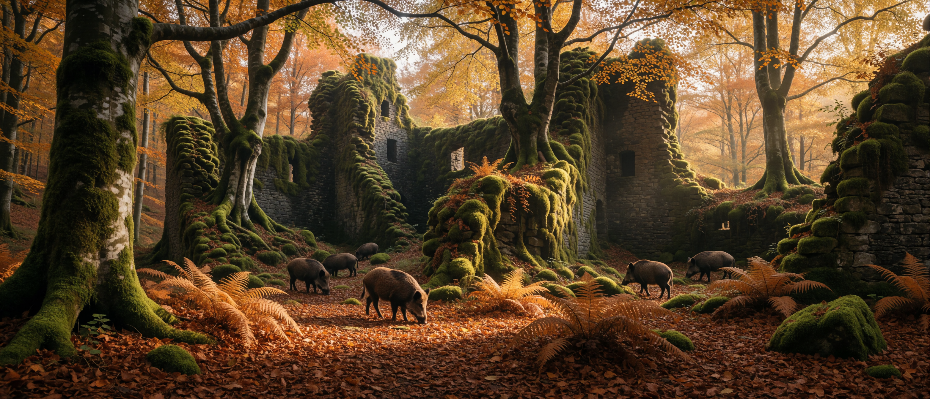castle-ruin-belgian-ardennes-forest-bluestone-wild-boar-ultrawide