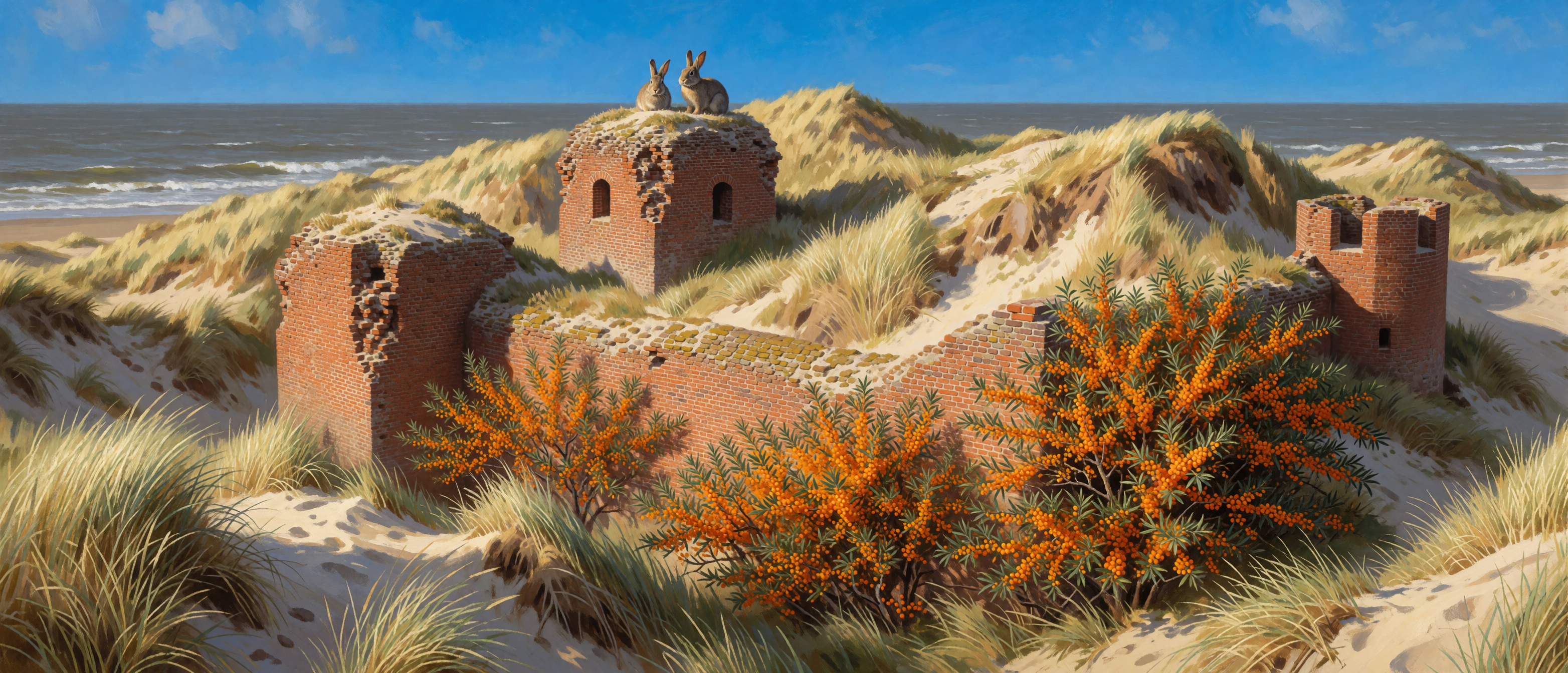 castle-ruin-dutch-coastal-sand-dunes-ultrawide
