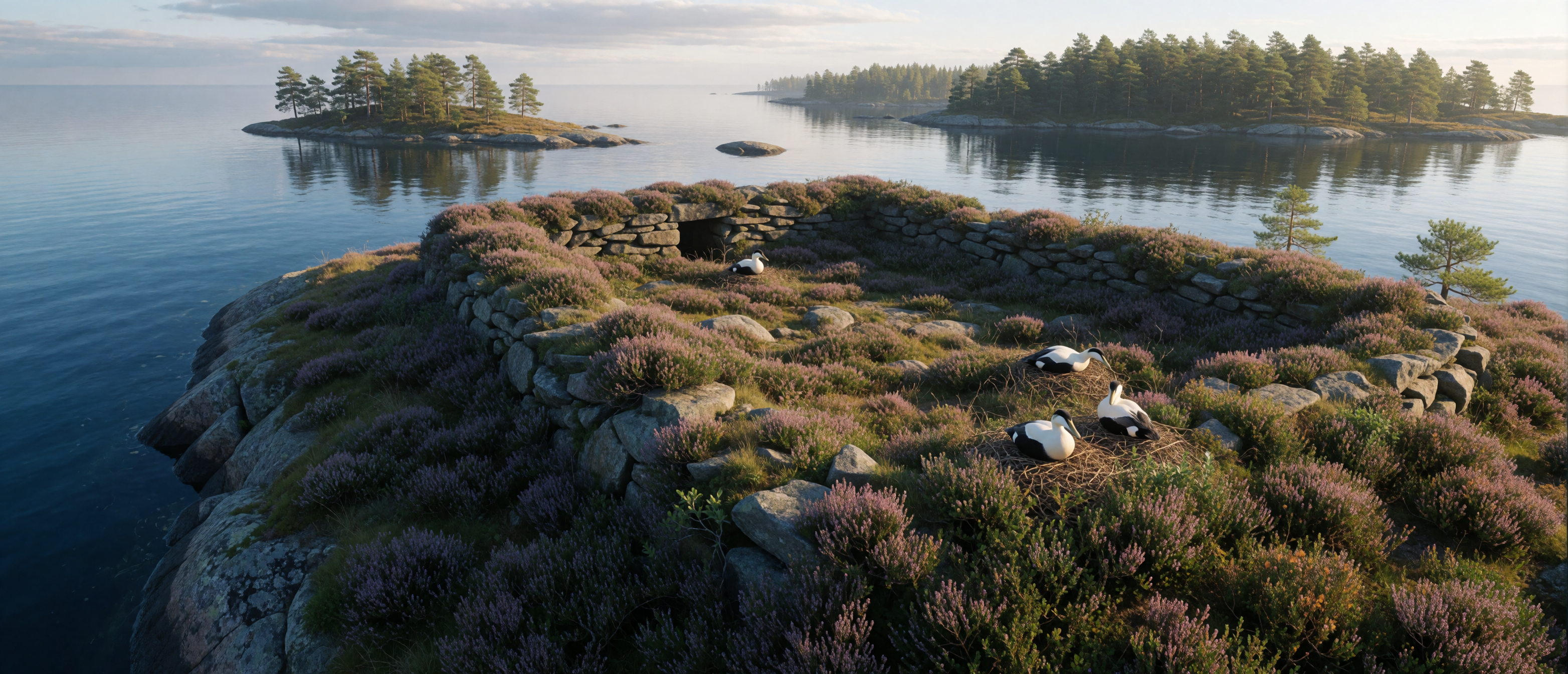 castle-ruin-swedish-archipelago-island-heather-eider-ducks-ultrawide