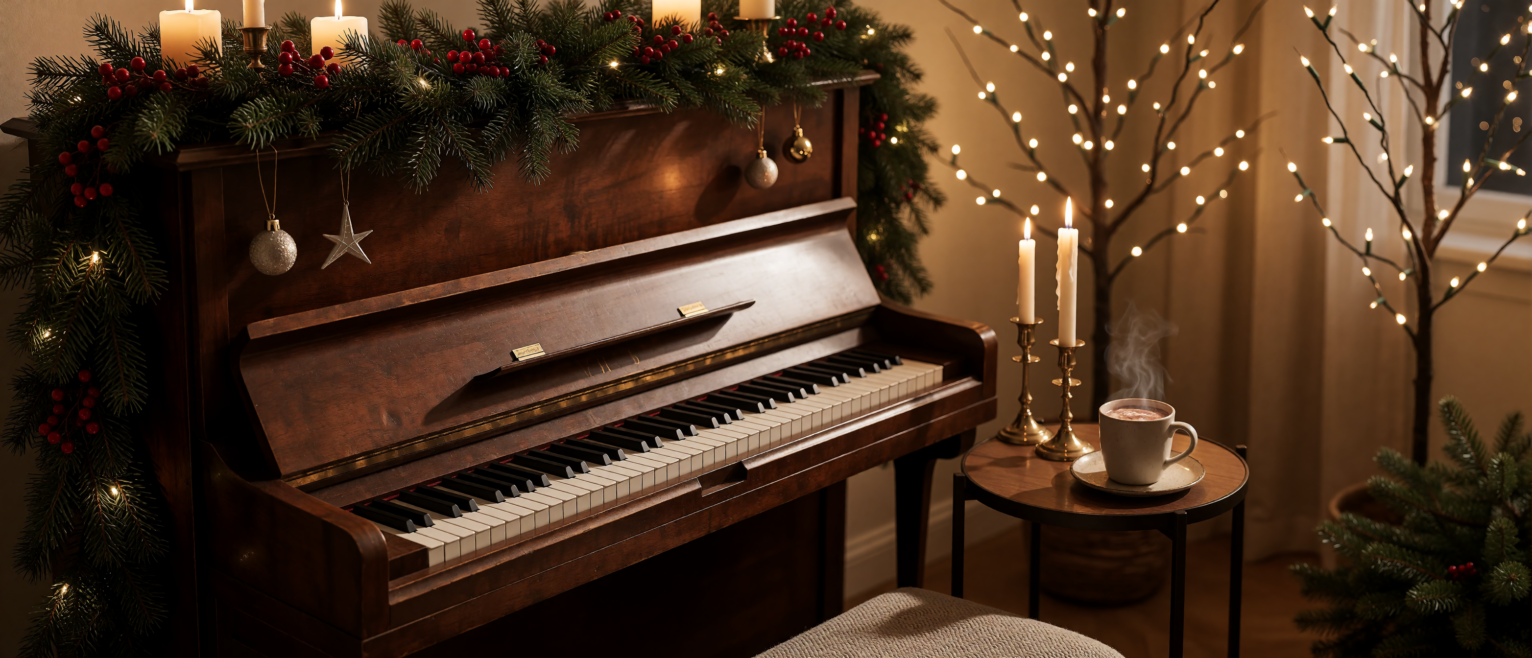 christmas-misc-piano-corner-evergreen-candles-ultrawide