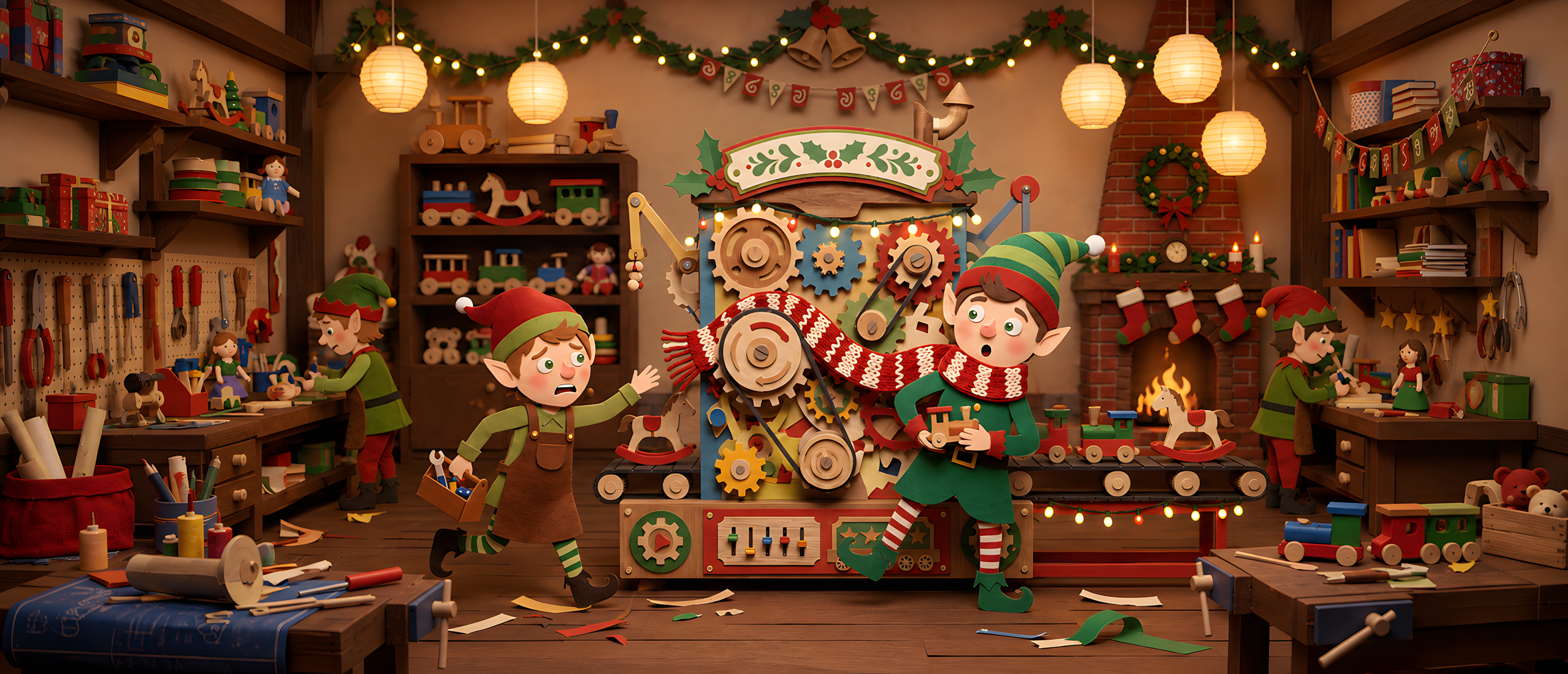 christmas-papercut-elf-stuck-in-toy-machine-ultrawide