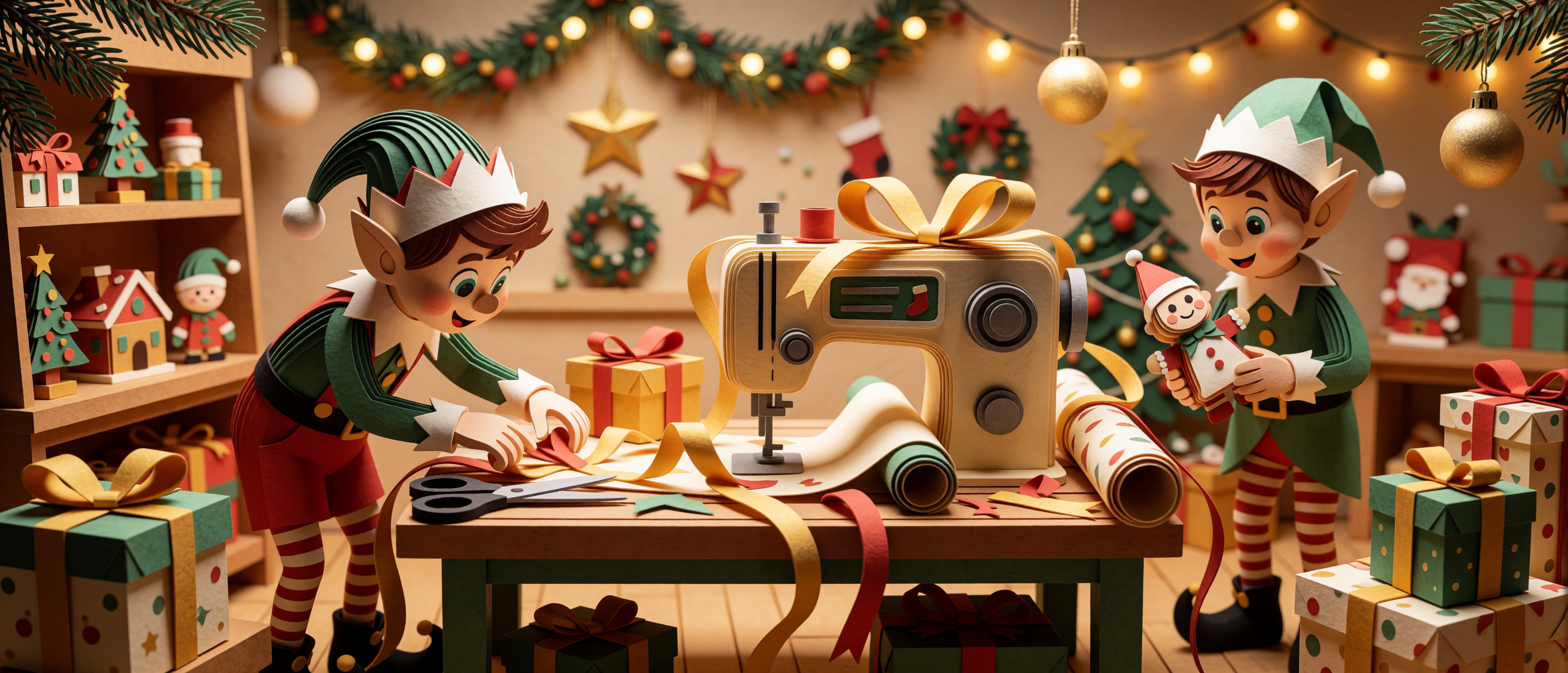 christmas-papercut-elves-gift-wrapping-tangle-ultrawide