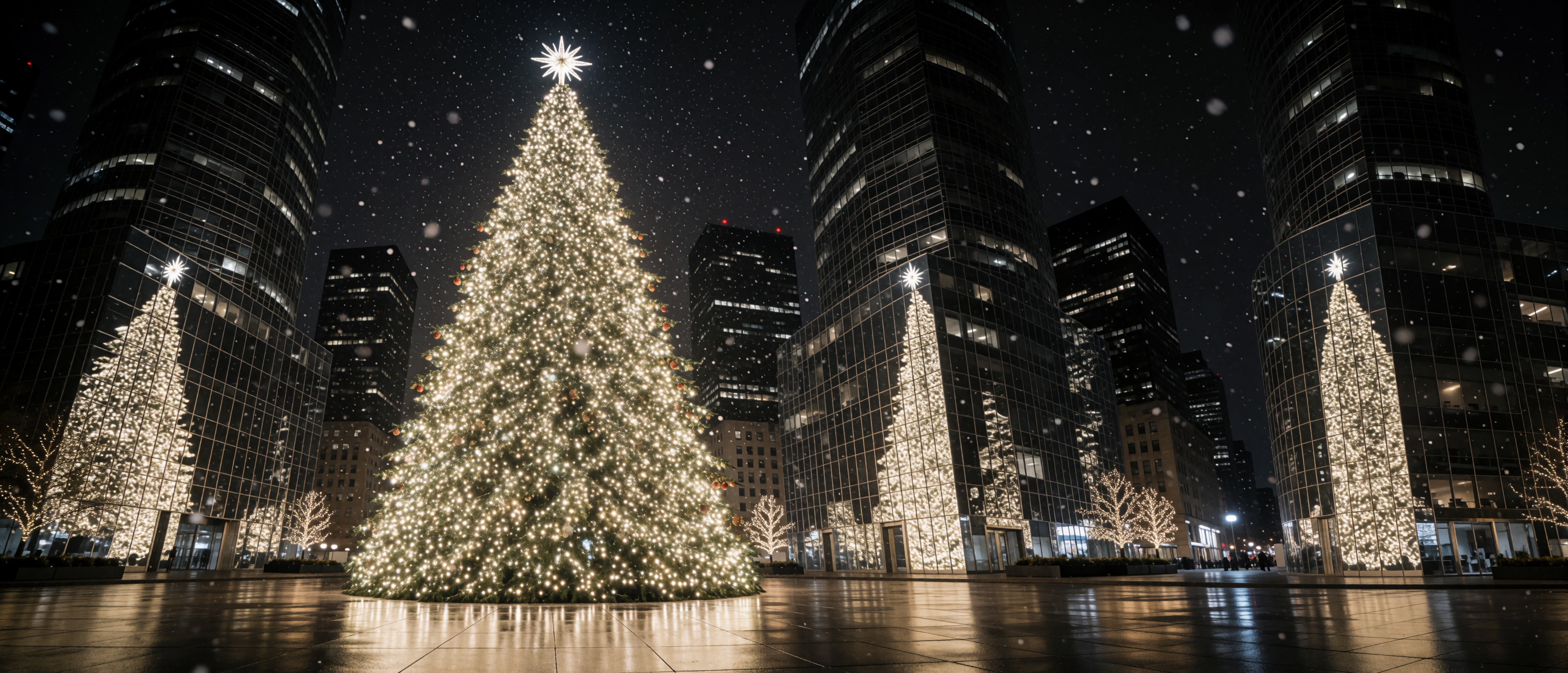 christmas-tree-city-plaza-grand-snowfall-night-lights-ultrawide
