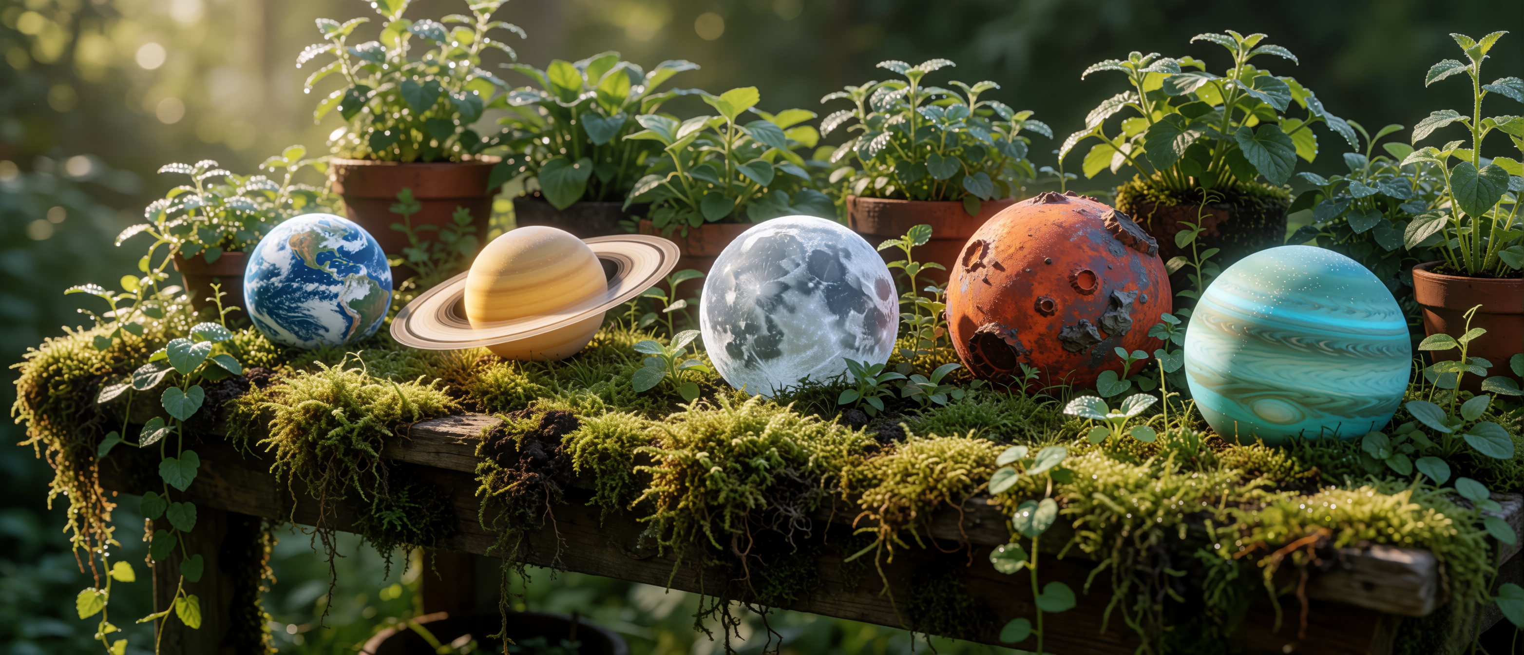 cosmic-misc-planets-among-garden-table-plants-ultrawide