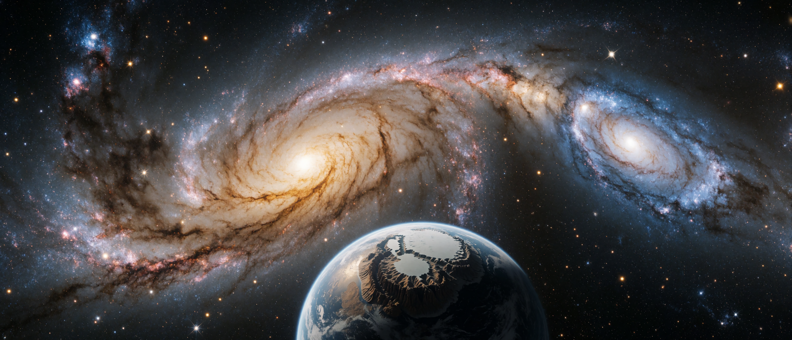space-galaxy-collision-spiral-arms-rocky-planet-ultrawide