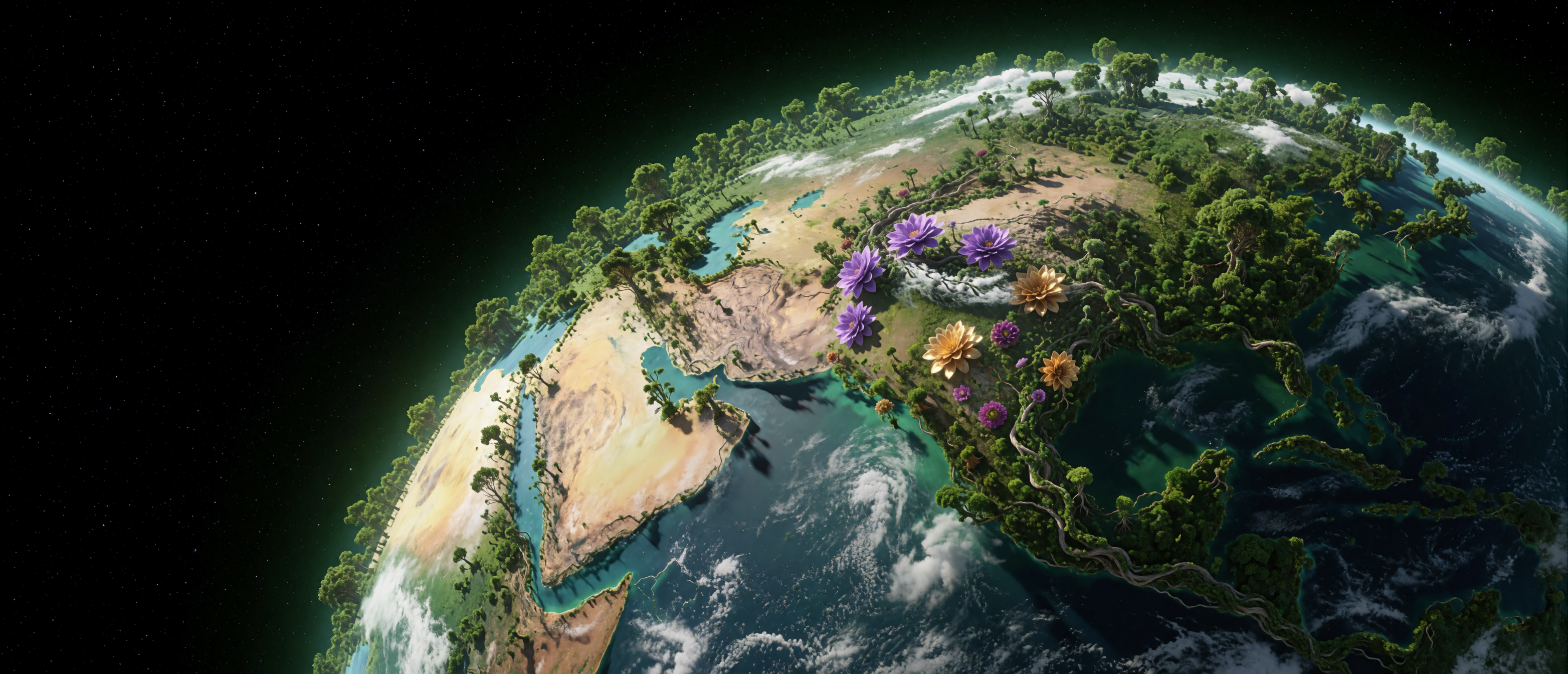space-surreal-earth-overgrown-green-vegetation-ultrawide