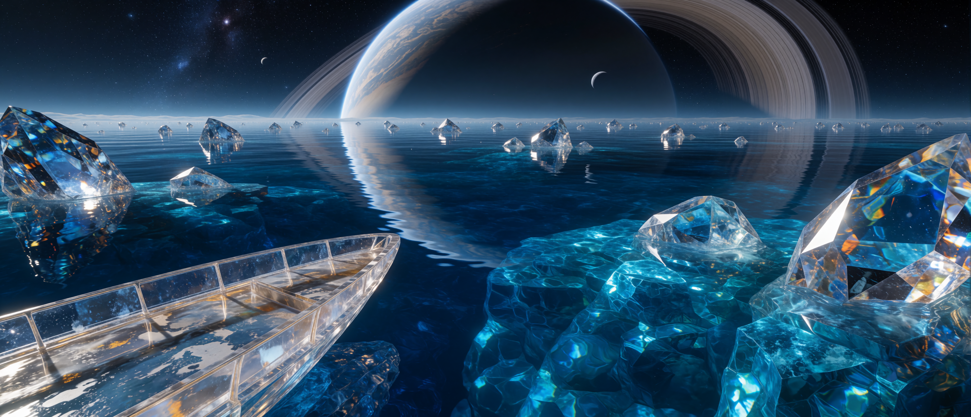 space-vantage-crystal-boat-ringed-planet-sapphire-sea-ultrawide
