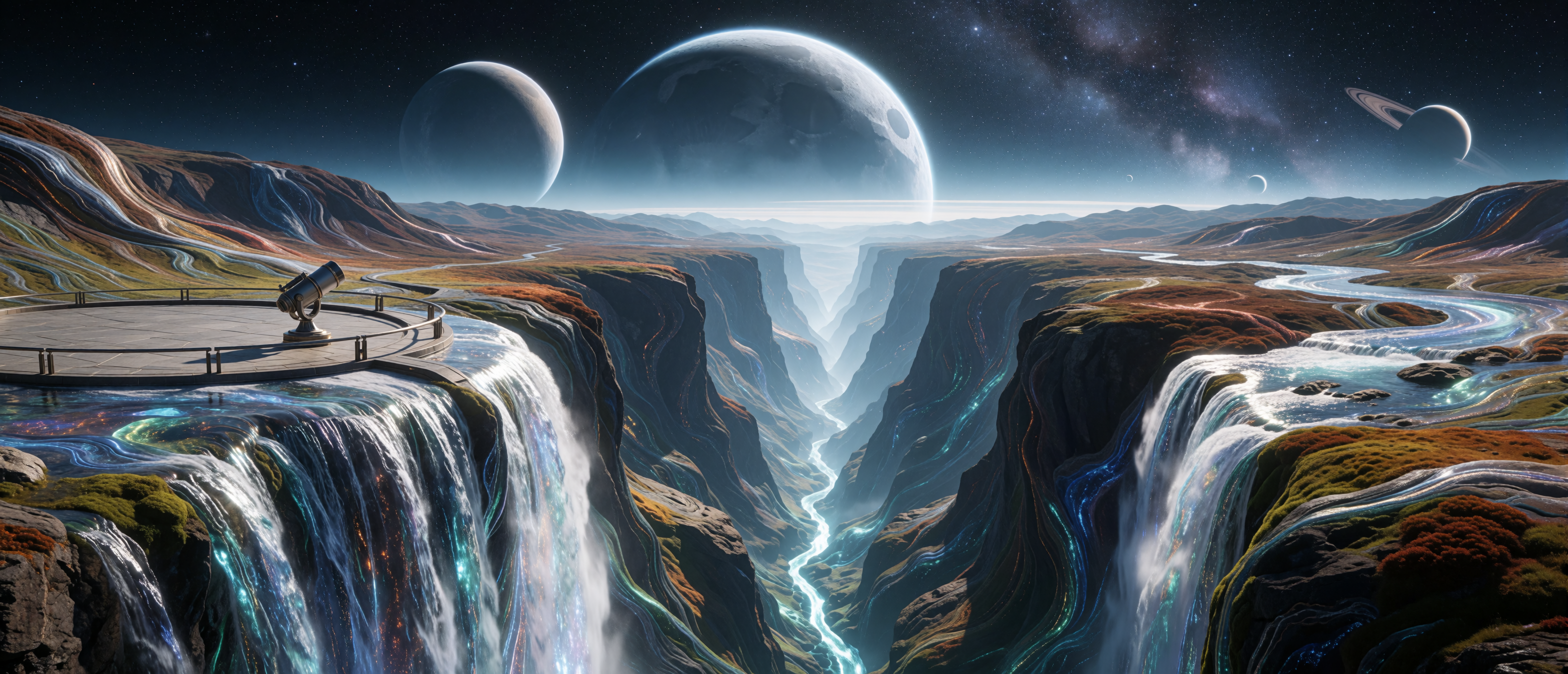 space-vantage-crystal-waterfall-observatory-giant-moon-ultrawide