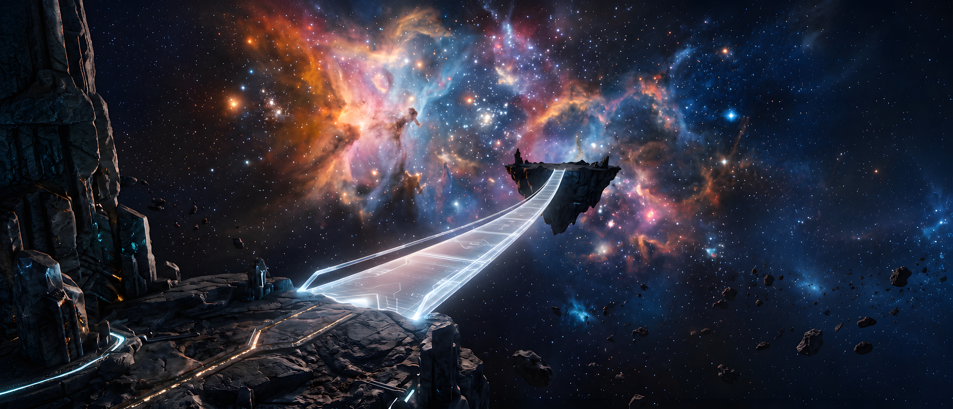 space-vantage-energy-bridge-floating-platform-nebula-ultrawide