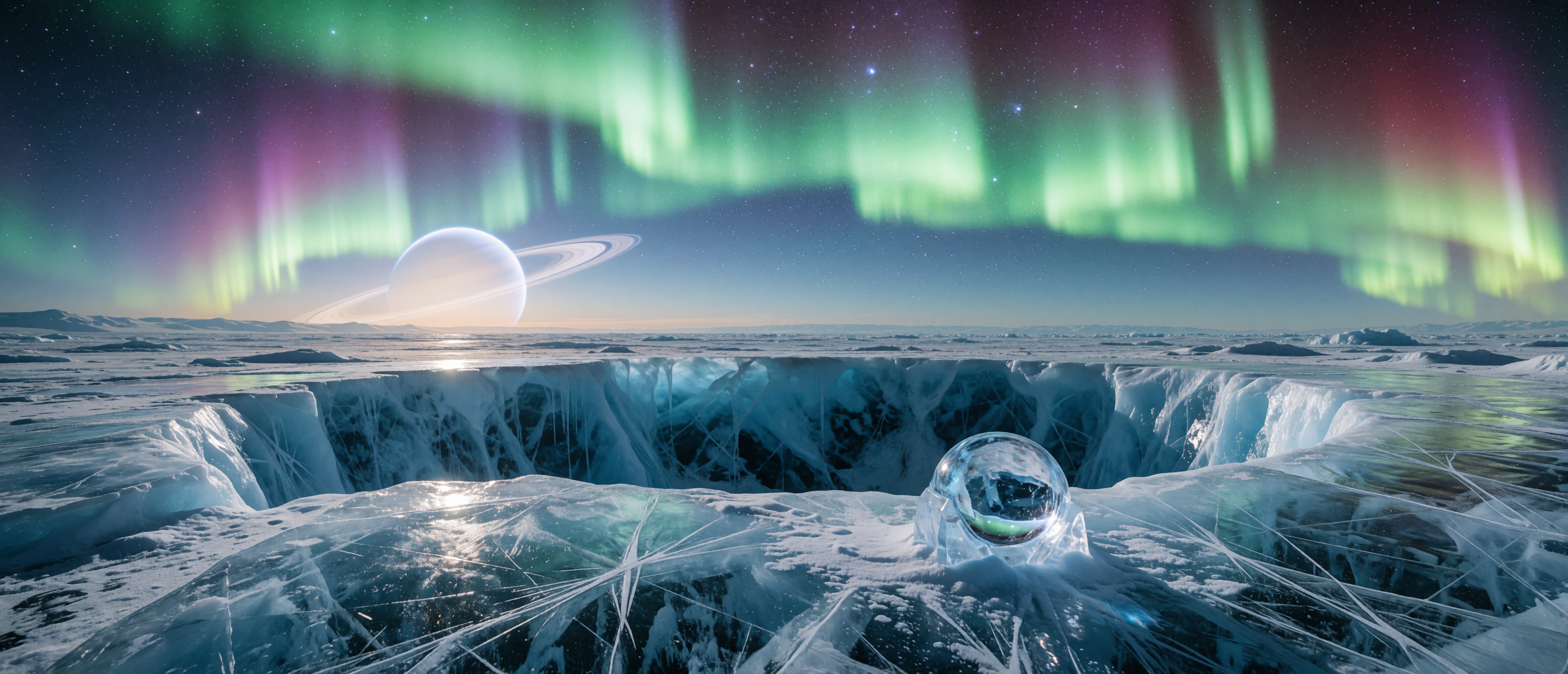 space-vantage-ice-observatory-aurora-ringed-planet-ultrawide