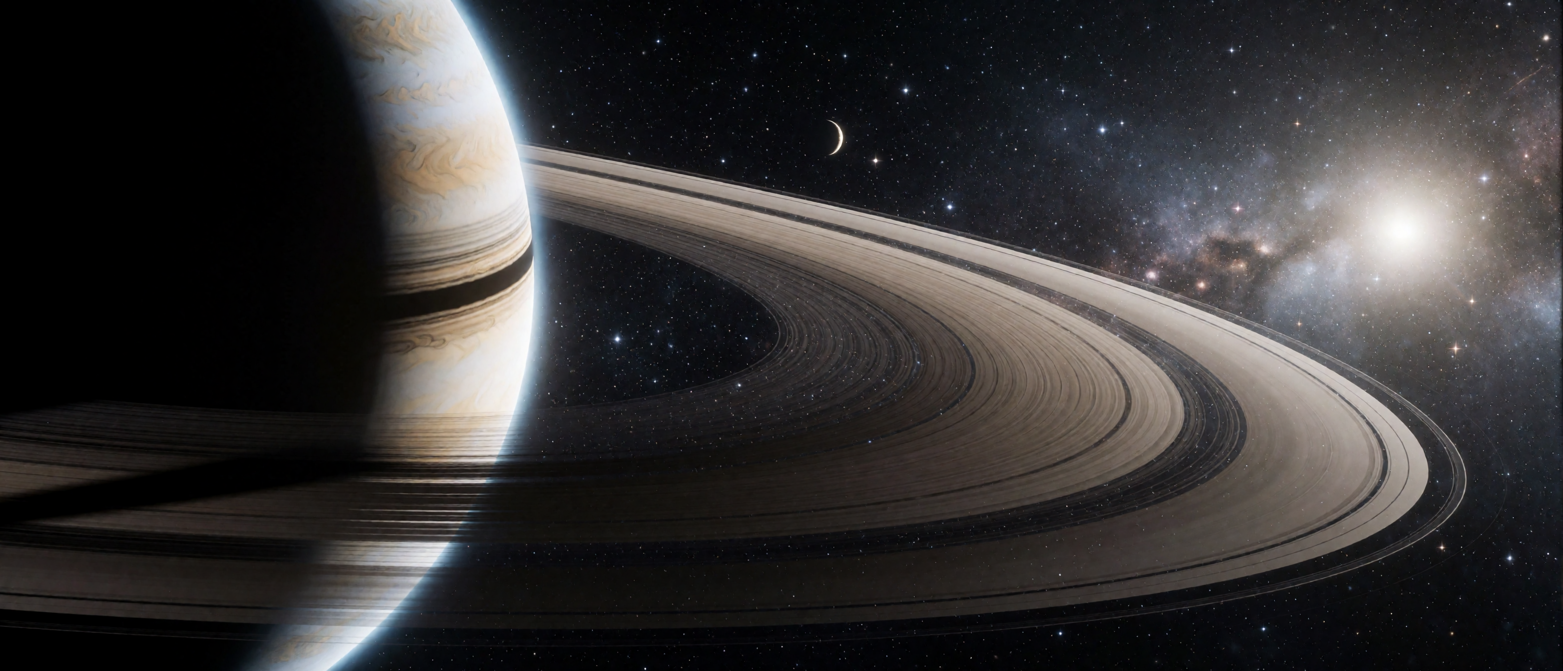 space-gas-giant-shadow-rings-backlit-silhouette-particle-streams-moon-ultrawide