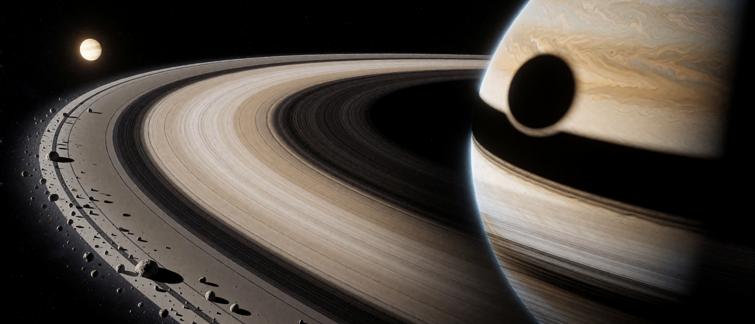 space-ringed-planet-eclipse-shadow-asteroid-belt-outer-ring-ultrawide