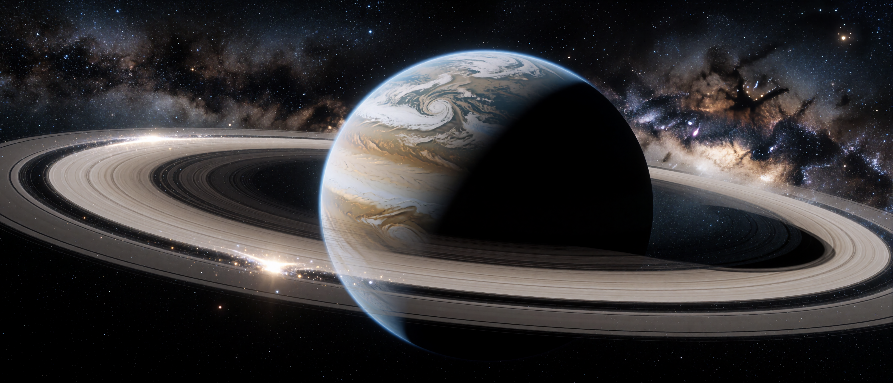 space-ringed-planet-perfect-distance-milky-way-backdrop-galactic-light-ultrawide
