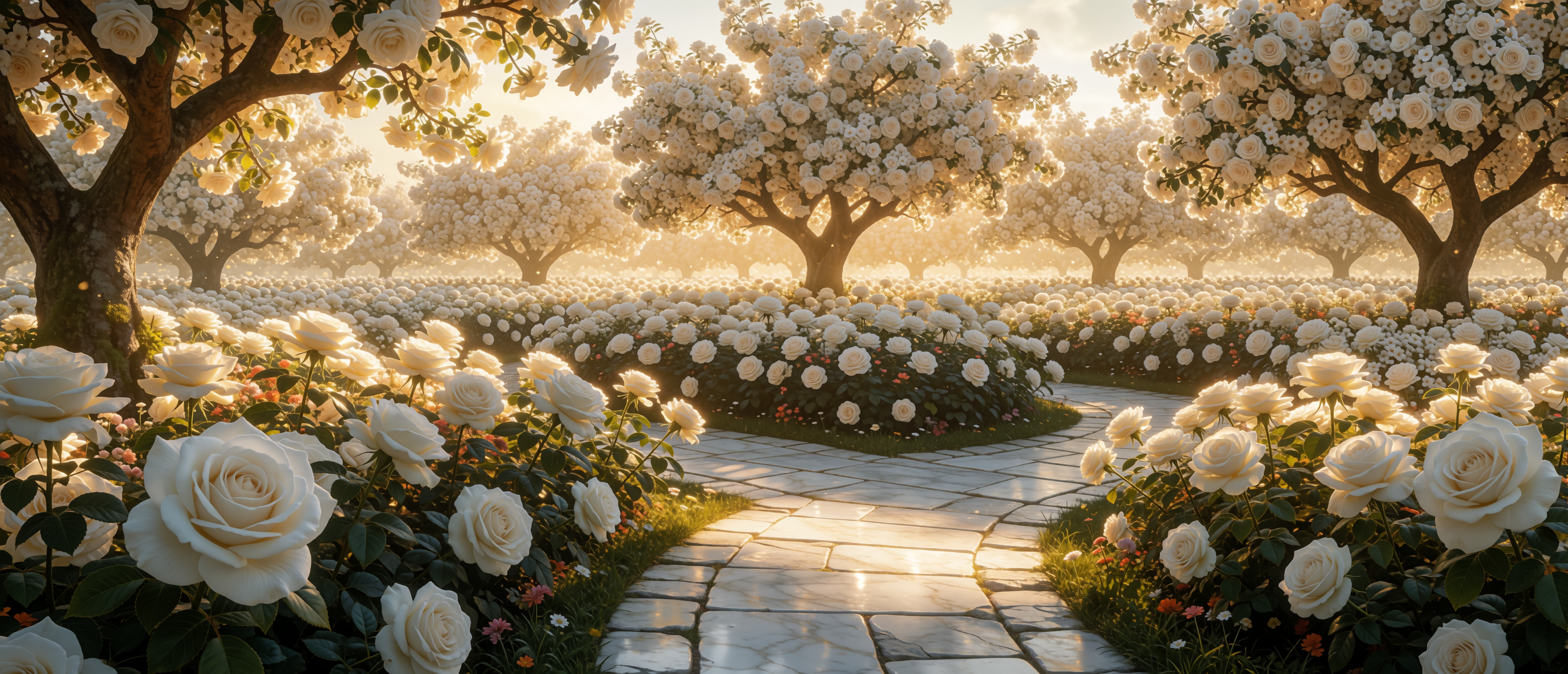 surreal-white-rose-garden-golden-canopy-marble-paths-ultrawide