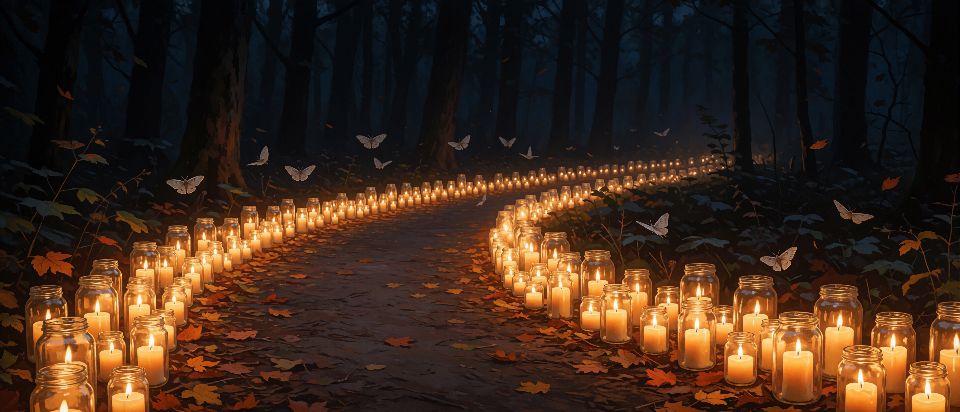 surreal-candle-path-dark-forest-twilight-ultrawide