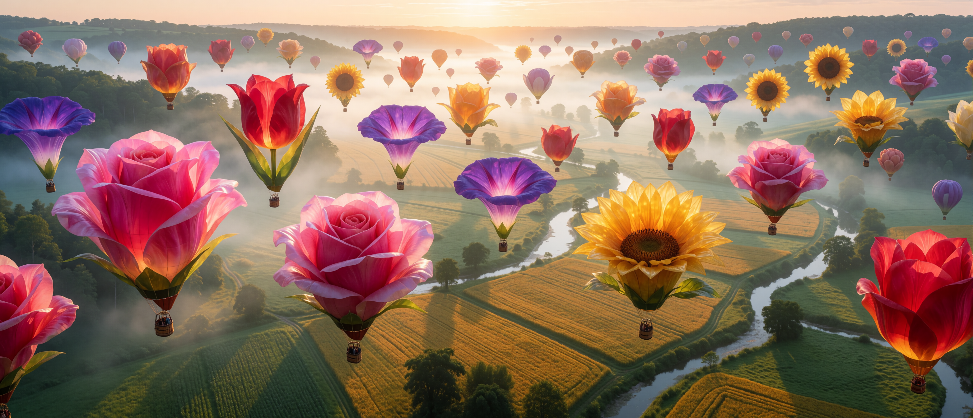 surreal-flower-balloon-migration-dawn-valley-ultrawide