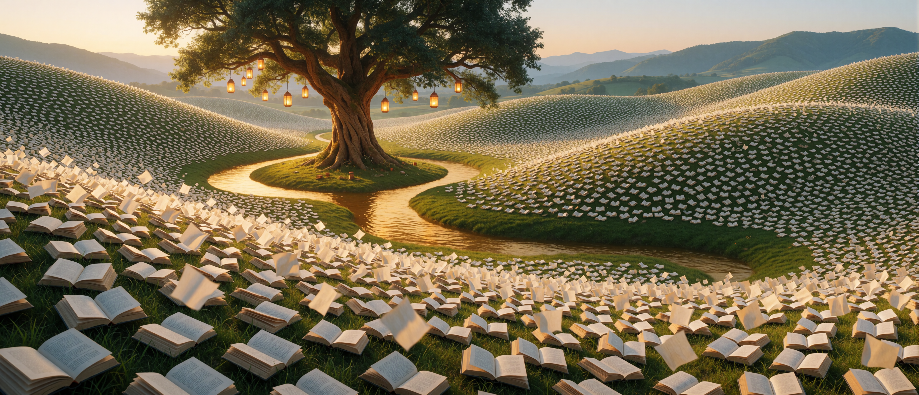 surreal-infinite-library-valley-golden-stream-ultrawide