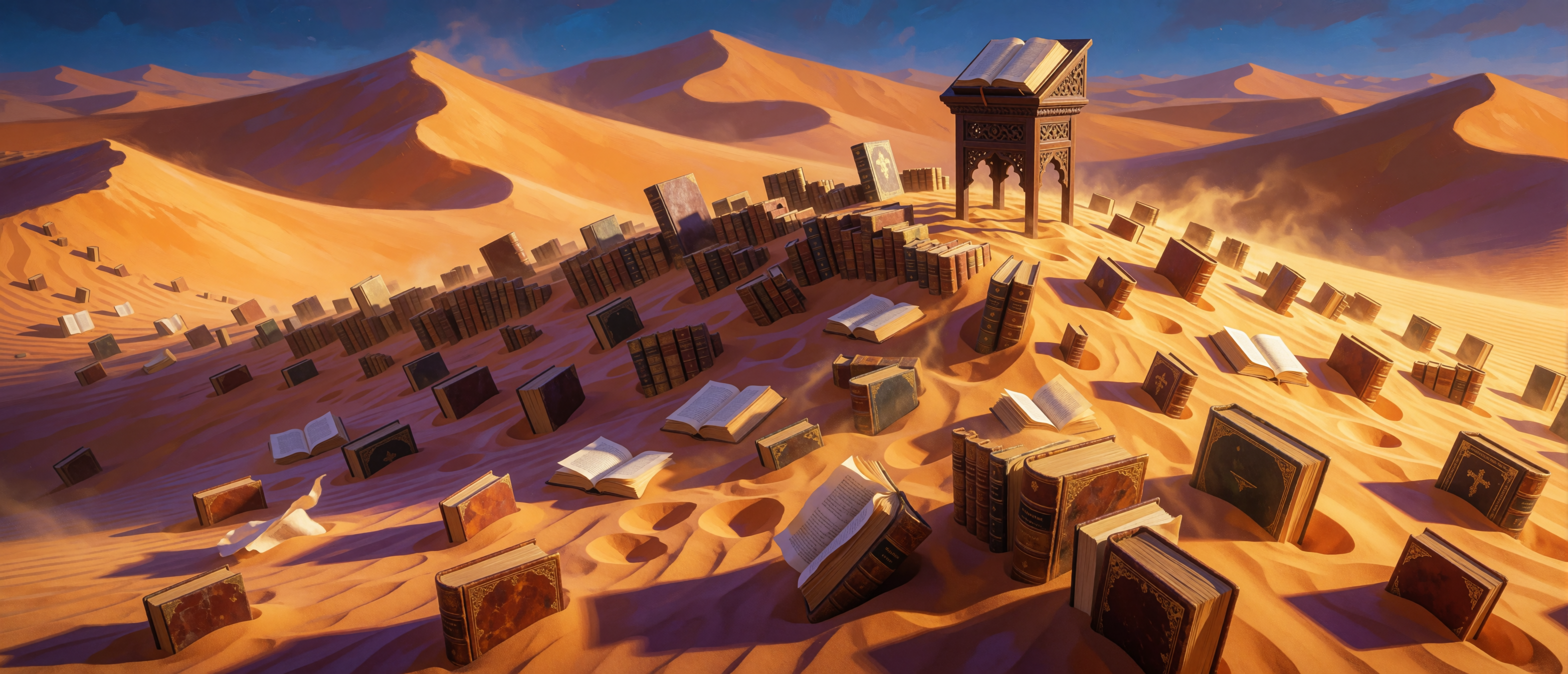 surreal-sand-dune-library-golden-hour-ultrawide