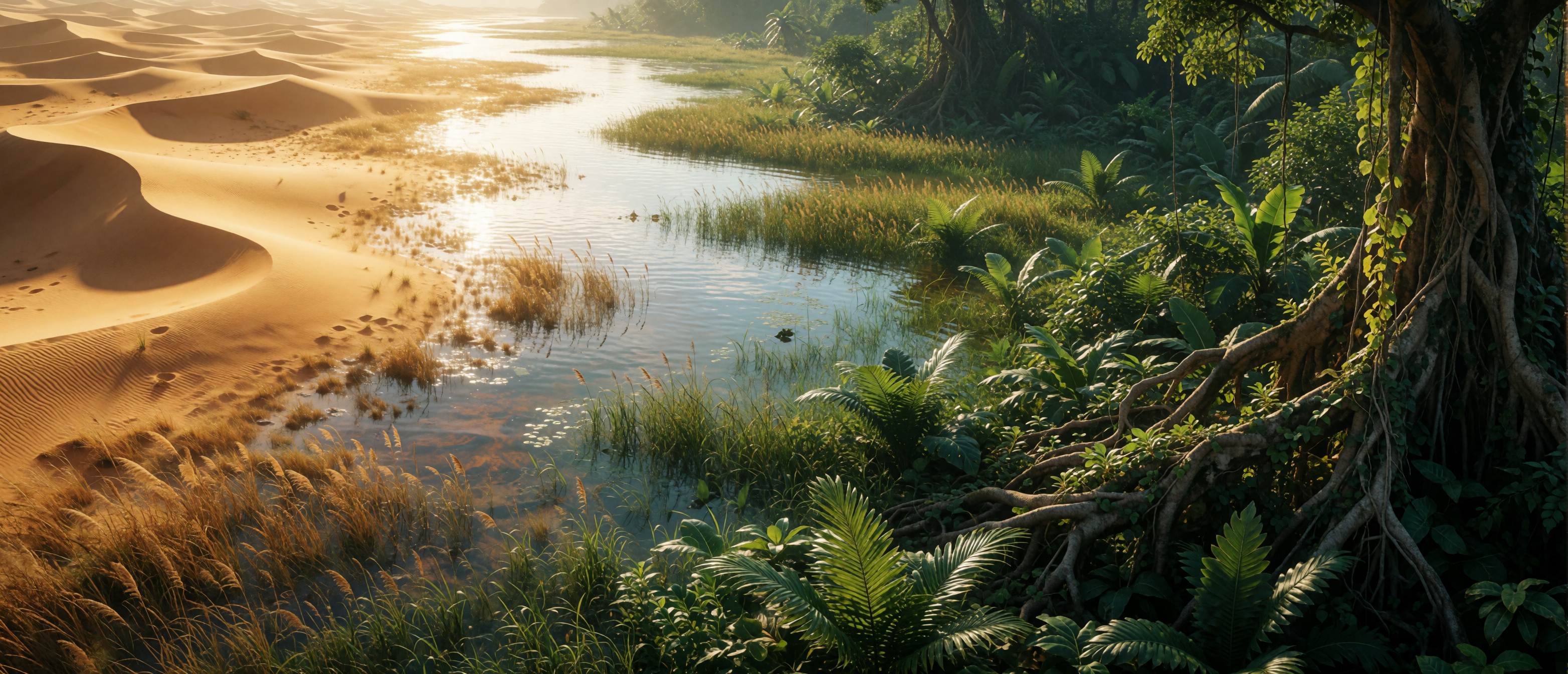 dream-opposites-attract-desert-river-jungle-transition-ultrawide