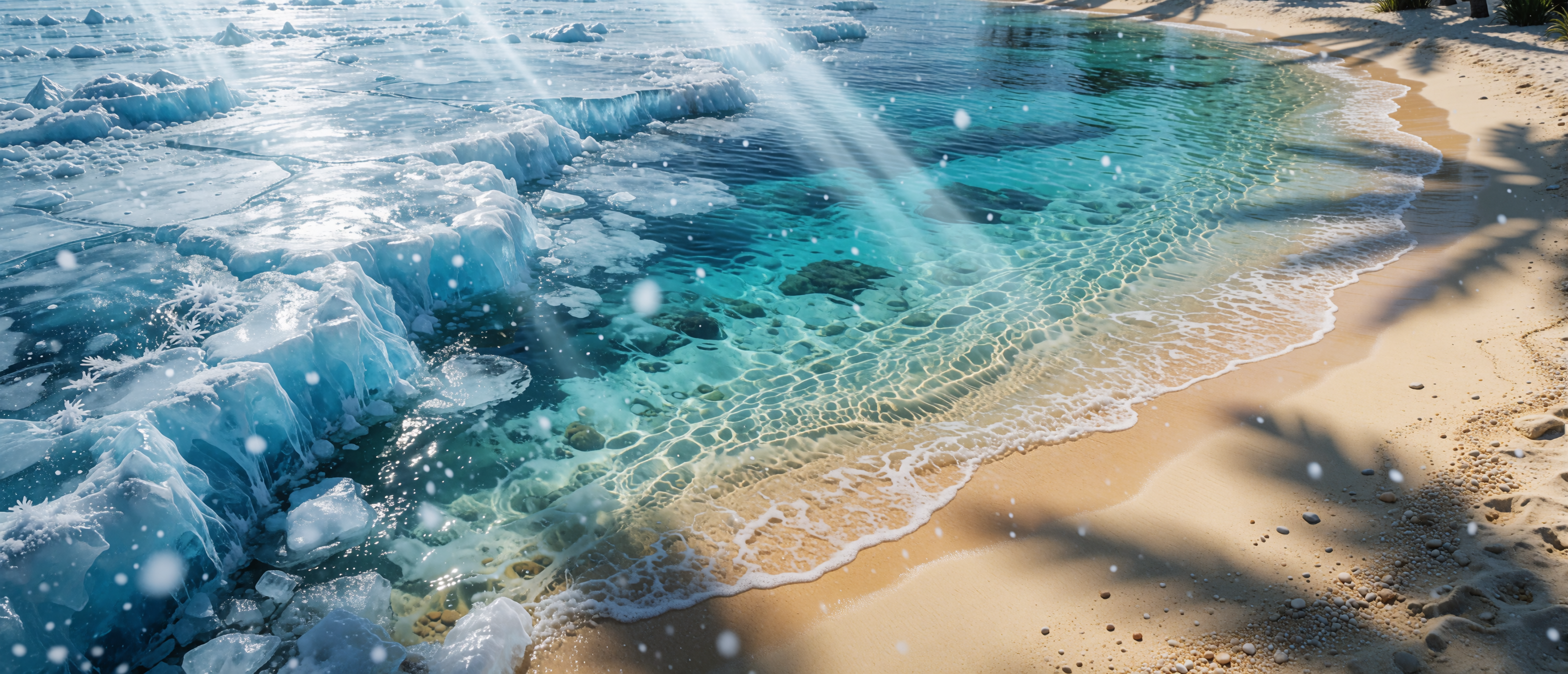 dream-opposites-attract-frozen-sea-to-tropical-lagoon-ultrawide