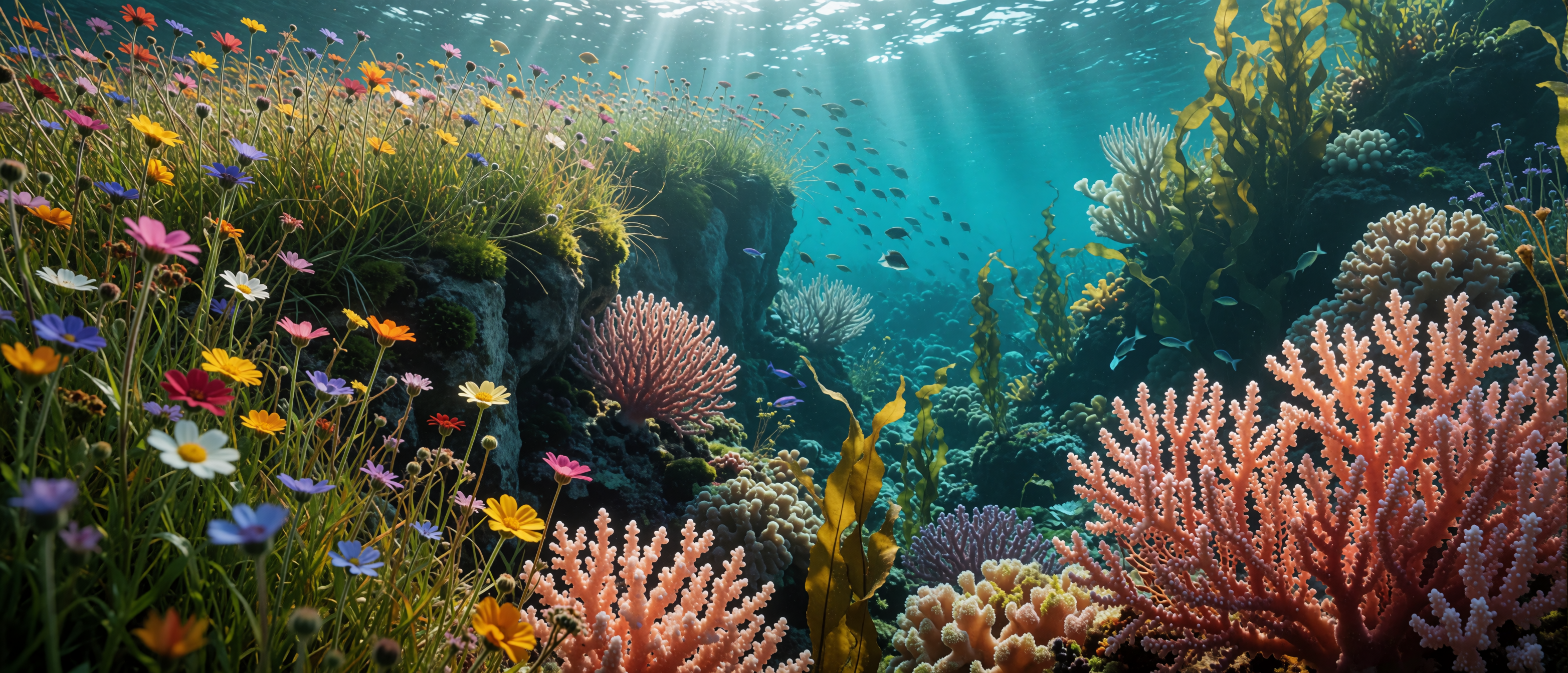 dream-opposites-attract-meadow-to-underwater-reef-ultrawide