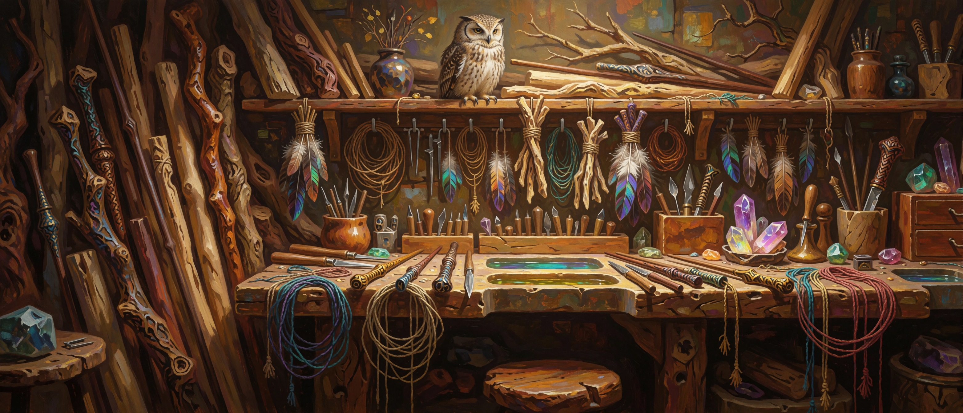fantasy-mystic-workshops-wandmaker-staffmaker-wood-crystal-bench-ultrawide