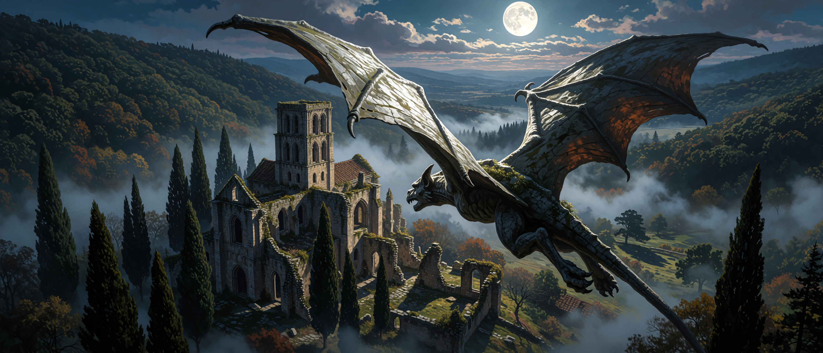 fantasy-flights-gargoyle-flight-moonlit-abbey-valley-ultrawide