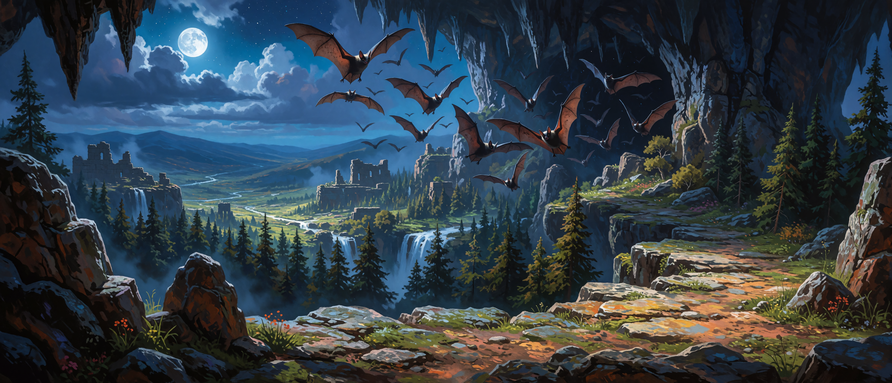 fantasy-flights-giant-bats-cavern-mouth-moonlit-valley-ultrawide