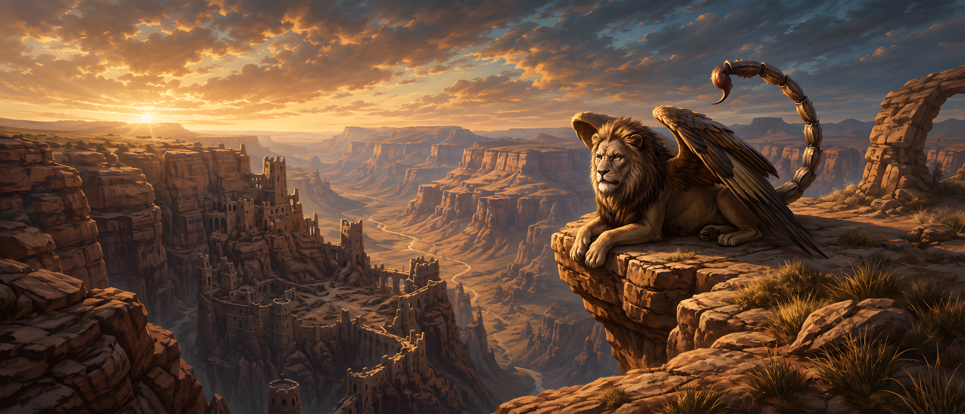 fantasy-flights-manticore-desert-canyon-citadel-cliffs-ultrawide