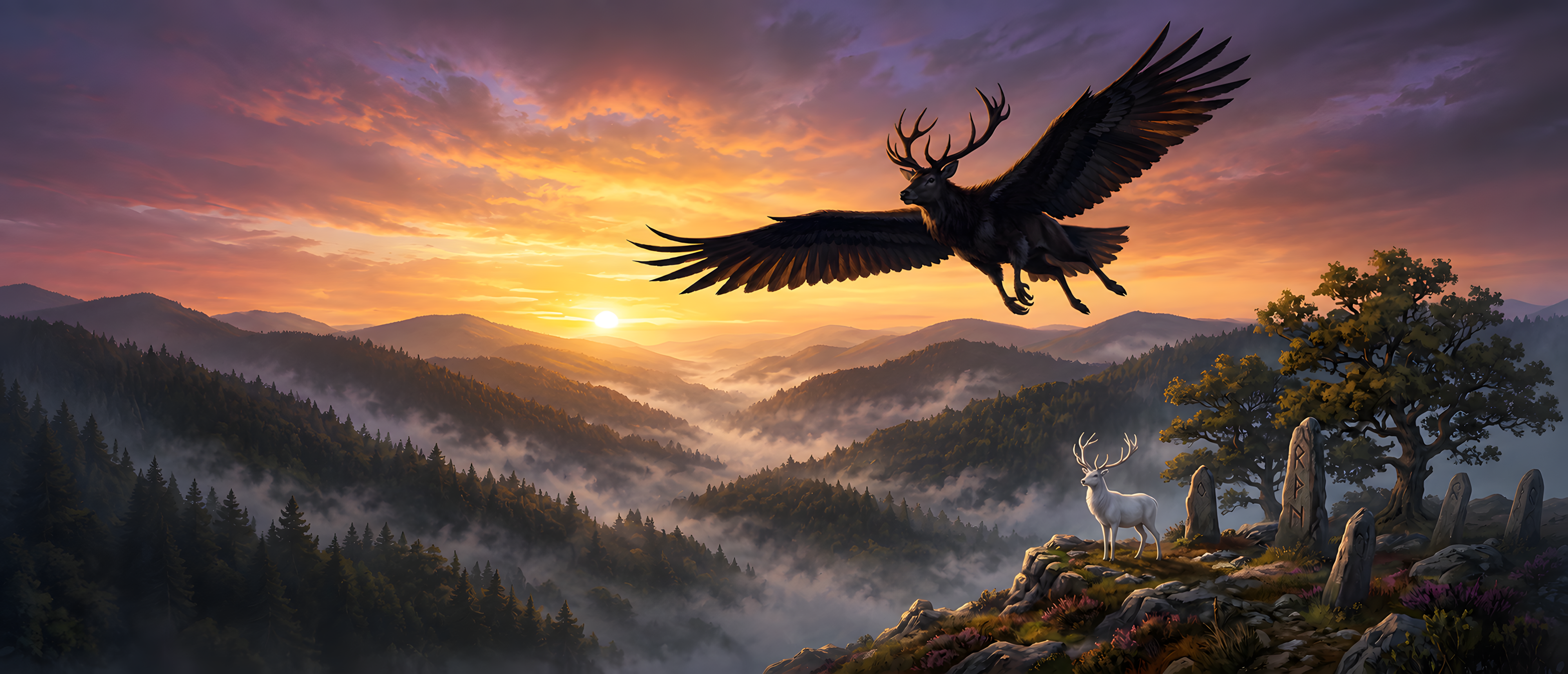 fantasy-flights-peryton-over-white-stag-standing-stones-ultrawide
