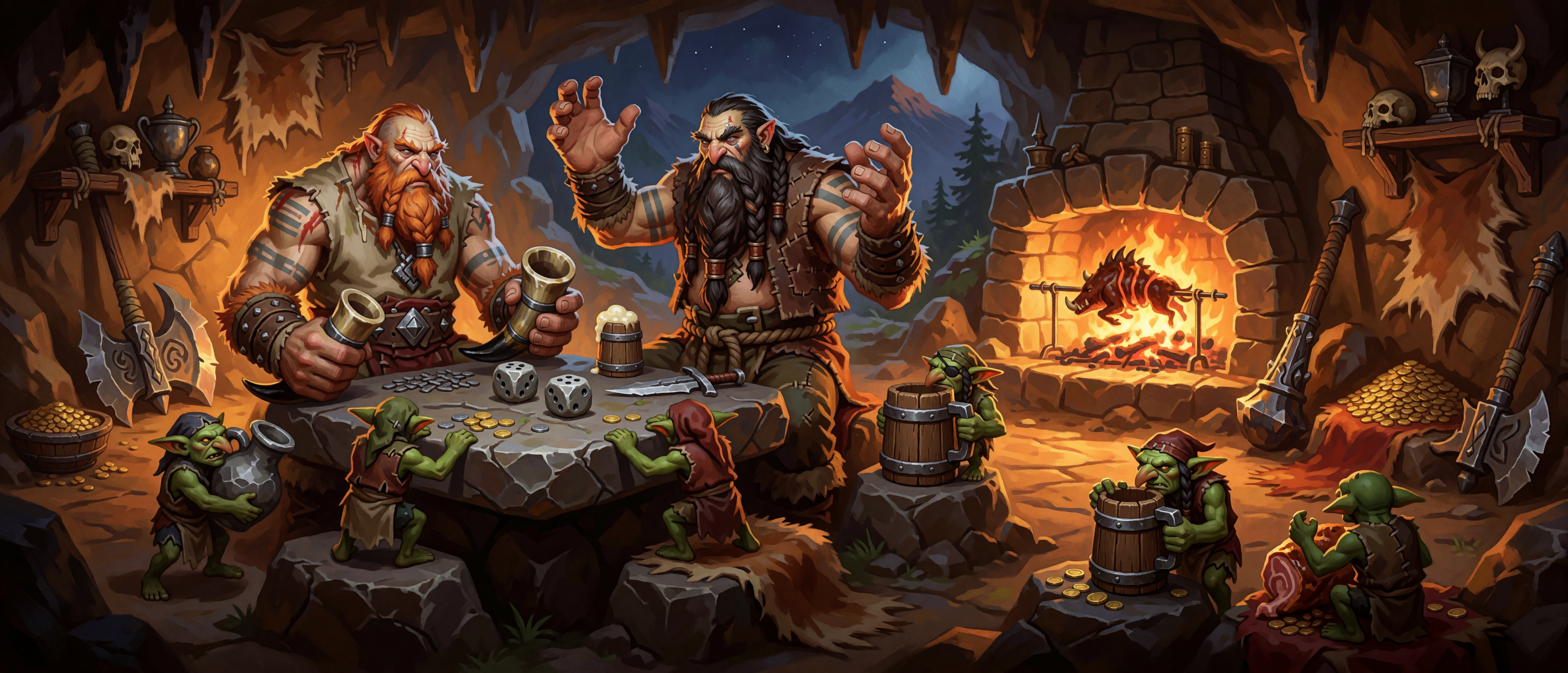 fantasy-two-barbarians-dice-game-cave-goblins-fireplace-ultrawide