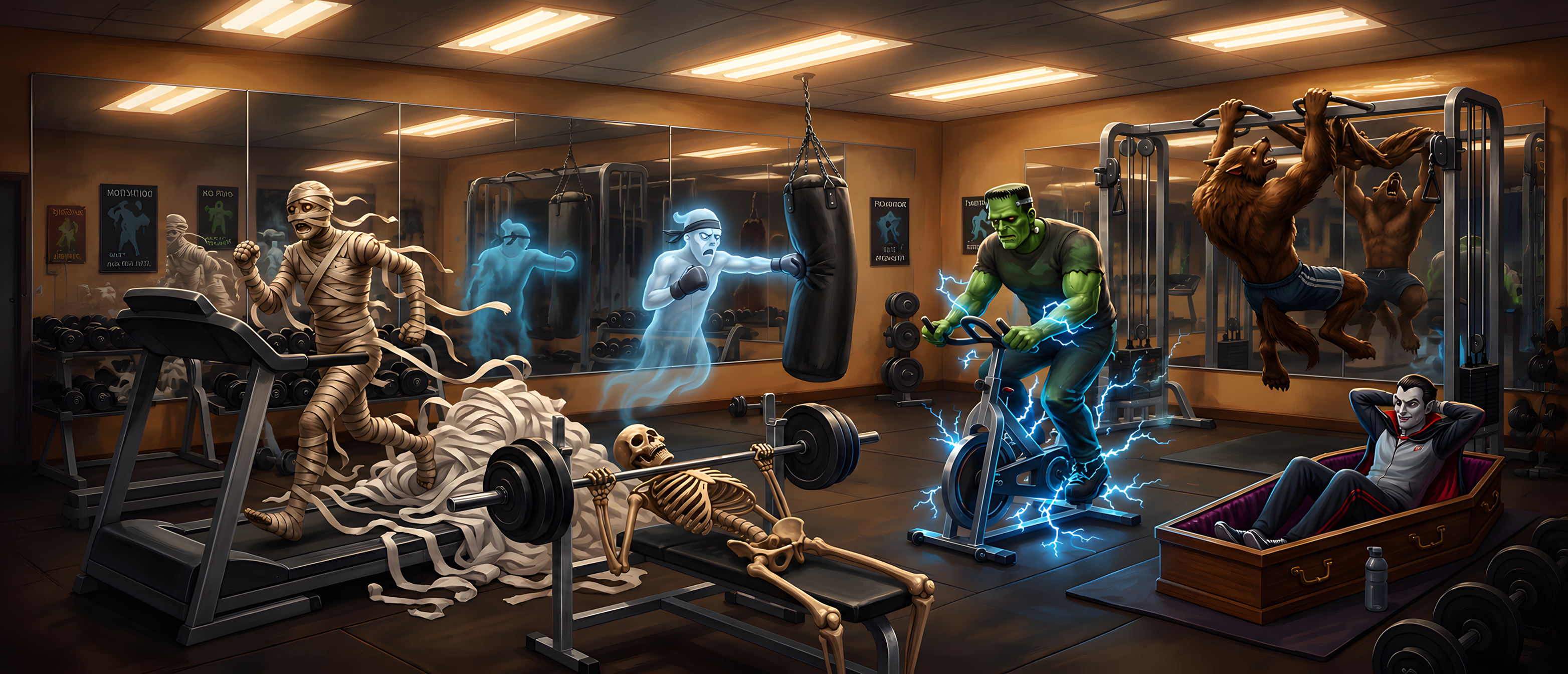 halloween-comedy-monster-gym-workout-failures-ultrawide