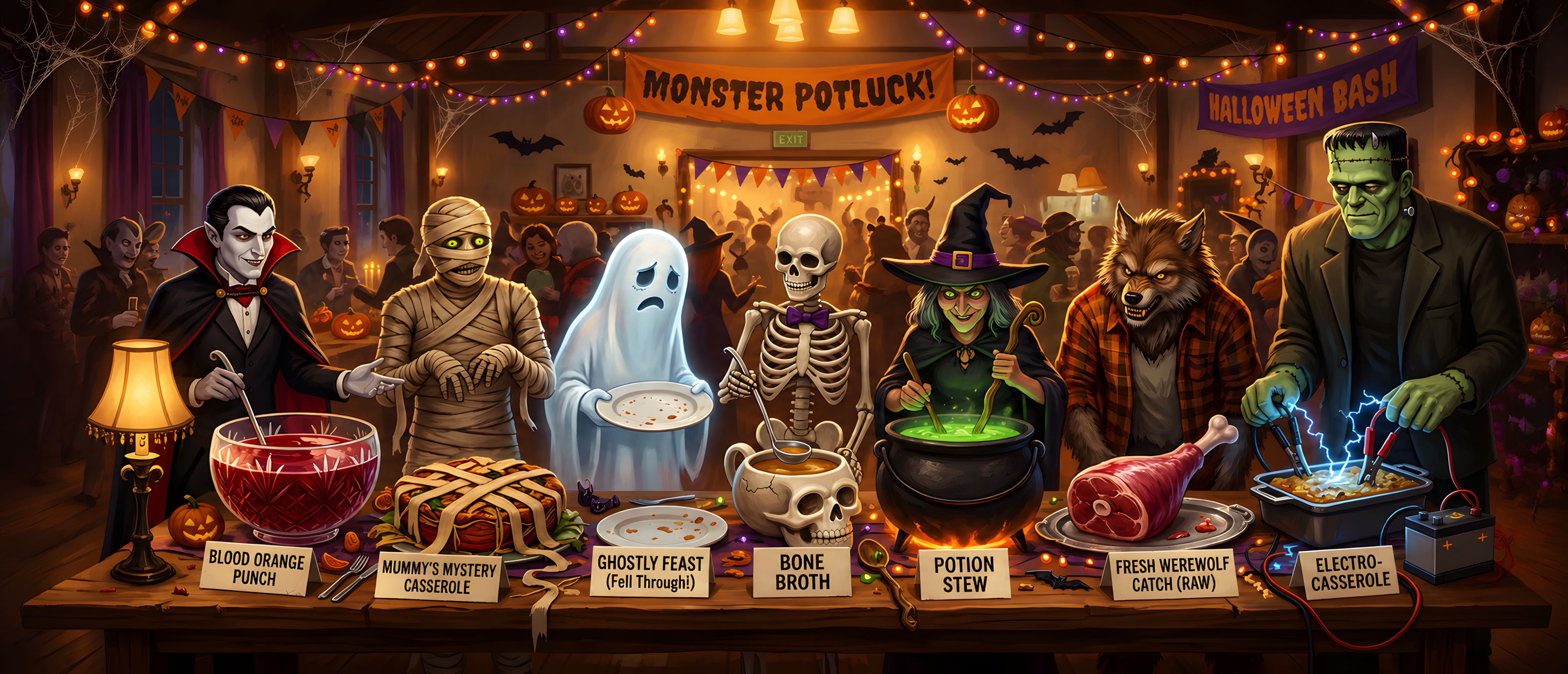 halloween-comedy-monster-potluck-absurd-dishes-ultrawide