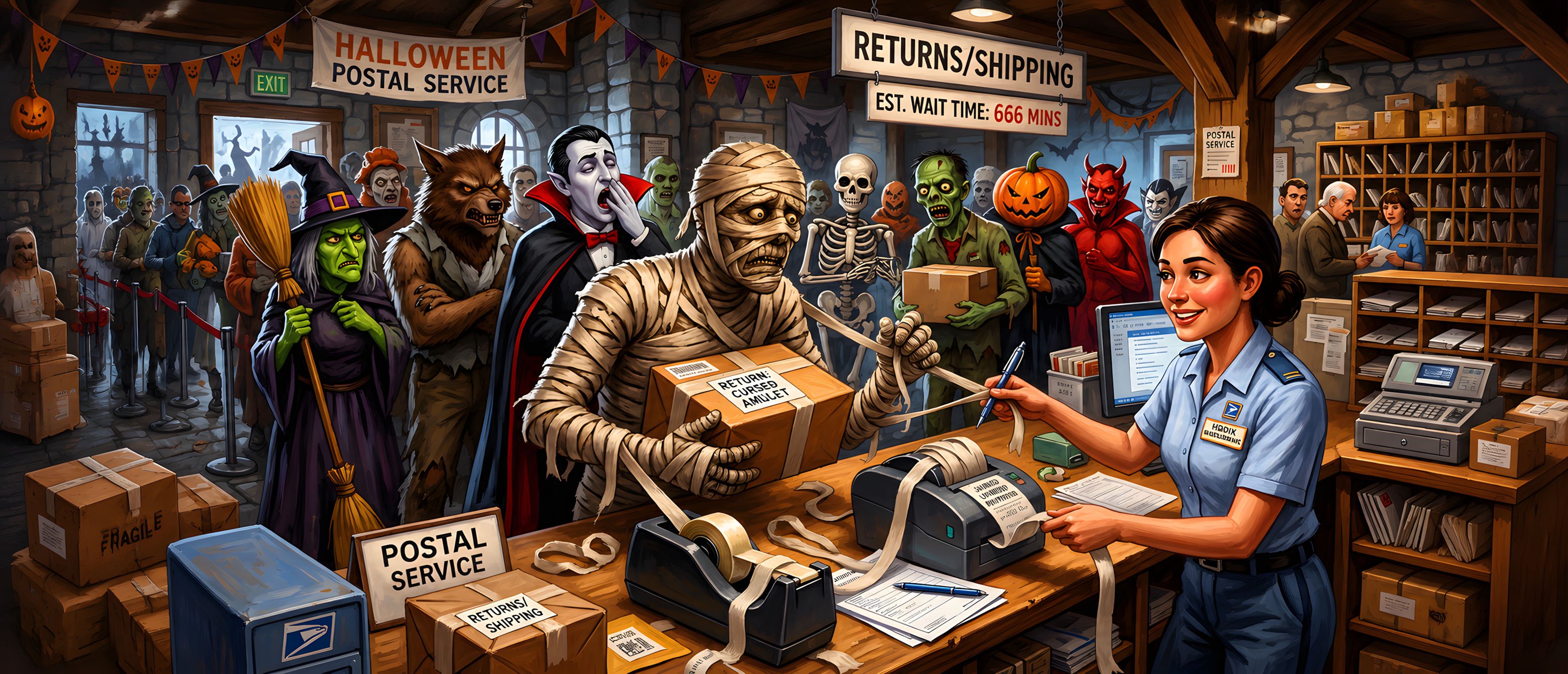 halloween-comedy-mummy-amazon-return-post-office-ultrawide