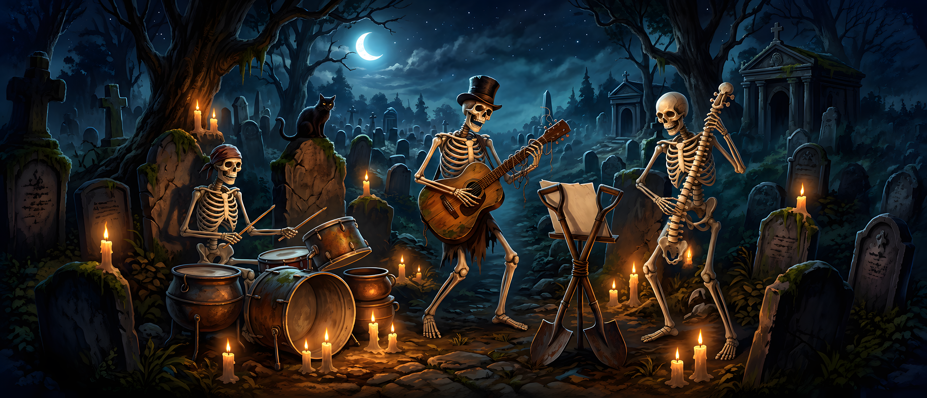 halloween-comedy-skeleton-band-cauldron-drums-spine-bass-ultrawide