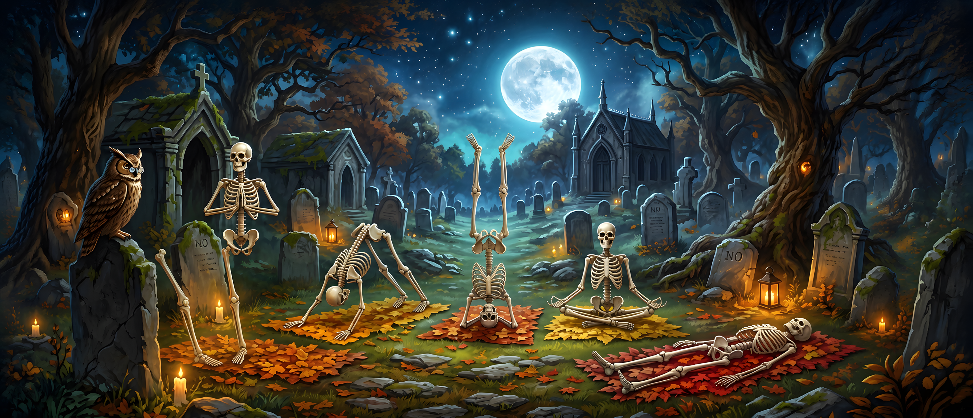 halloween-comedy-skeleton-yoga-cemetery-ultrawide