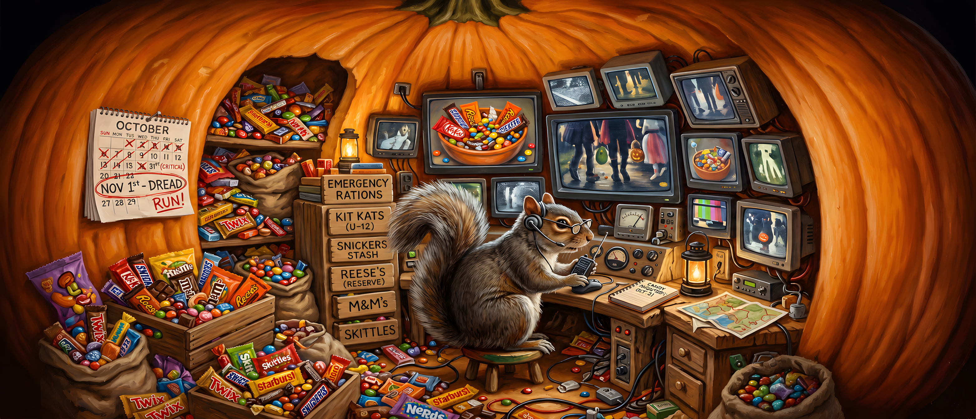 halloween-comedy-squirrel-candy-bunker-pumpkin-command-center-ultrawide