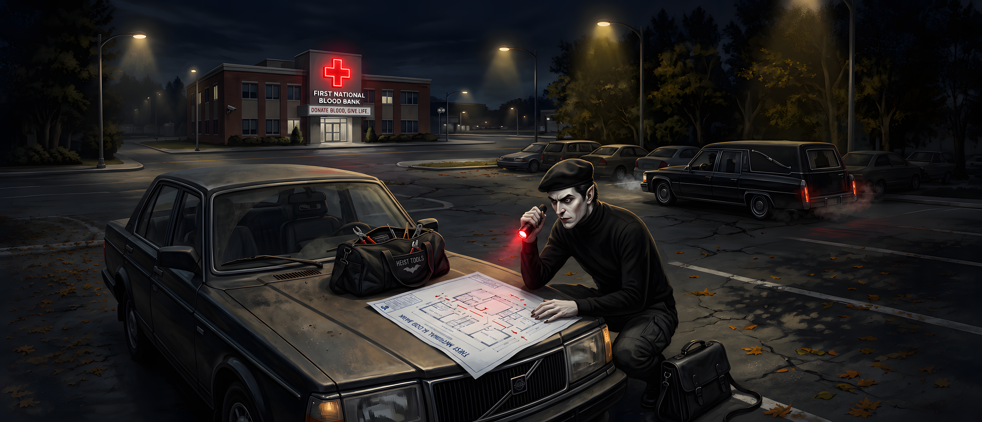 halloween-comedy-vampire-blood-bank-heist-blueprint-getaway-ultrawide