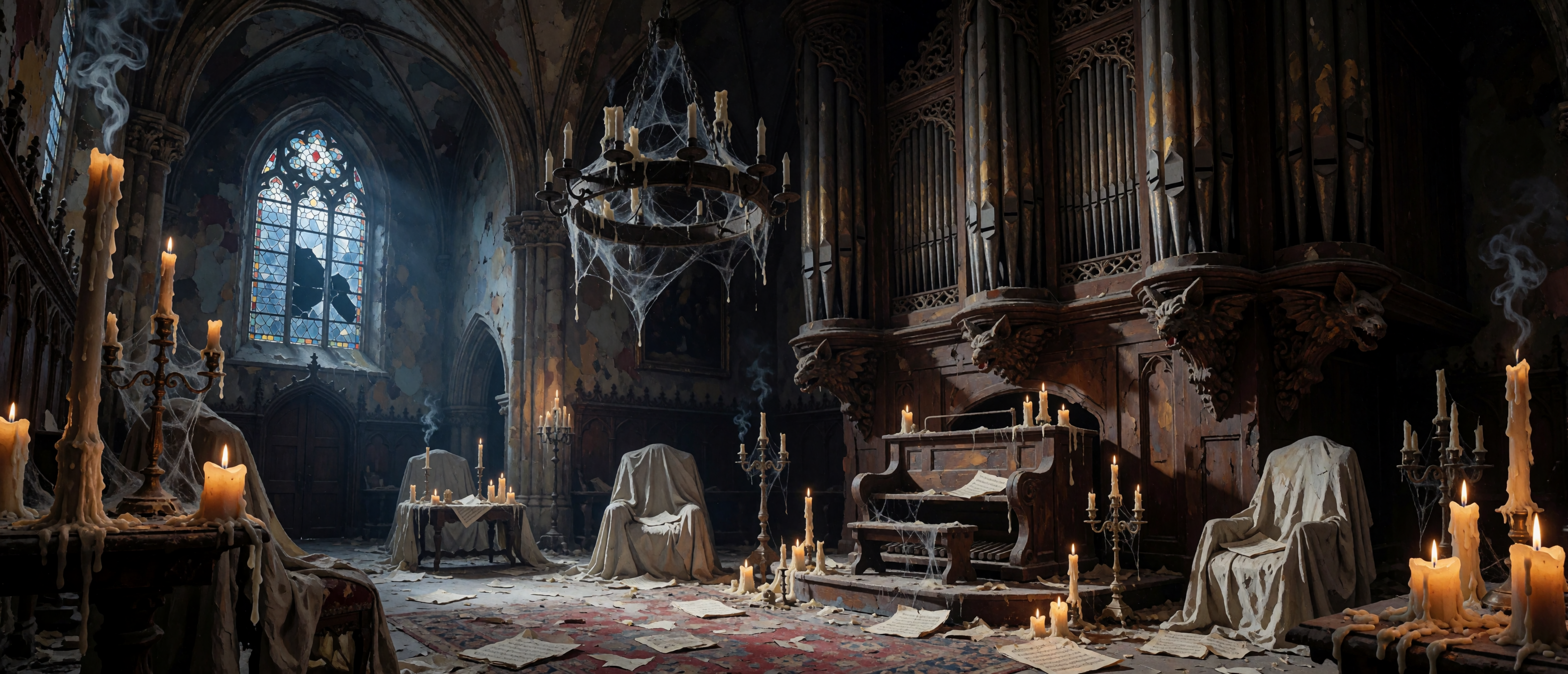 halloween-impasto-gothic-pipe-organ-melting-candles-chandelier-ultrawide