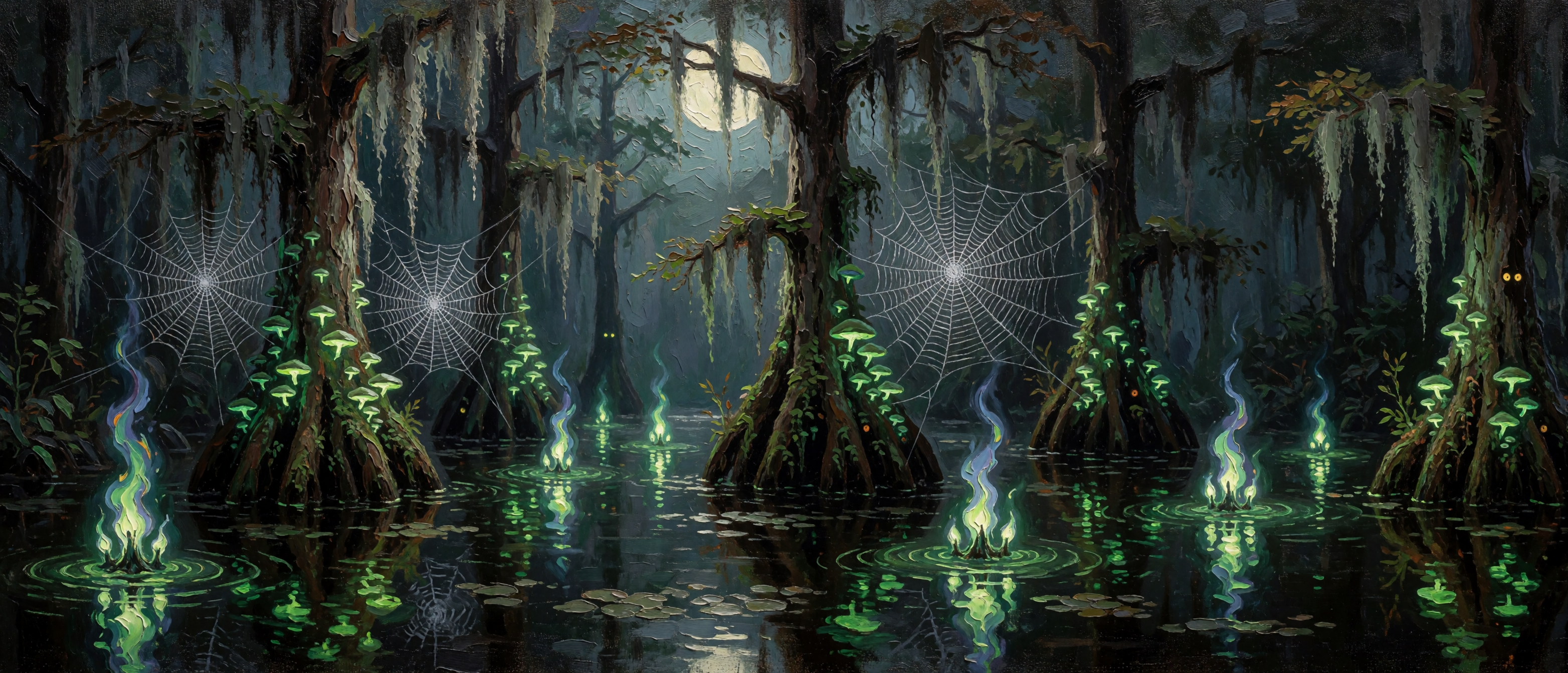 halloween-impasto-haunted-swamp-cypress-bioluminescent-ultrawide