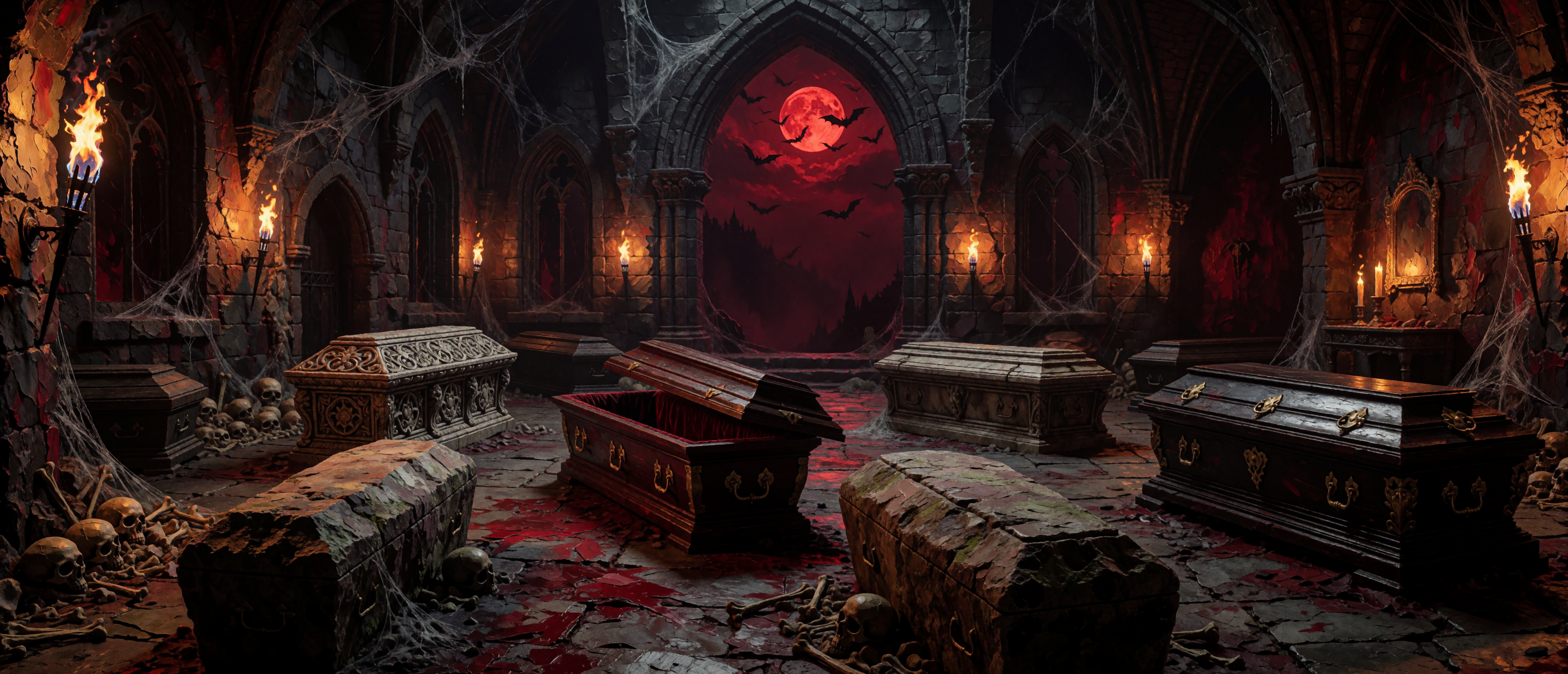 halloween-impasto-vampire-crypt-blood-moon-coffins-torchlight-ultrawide