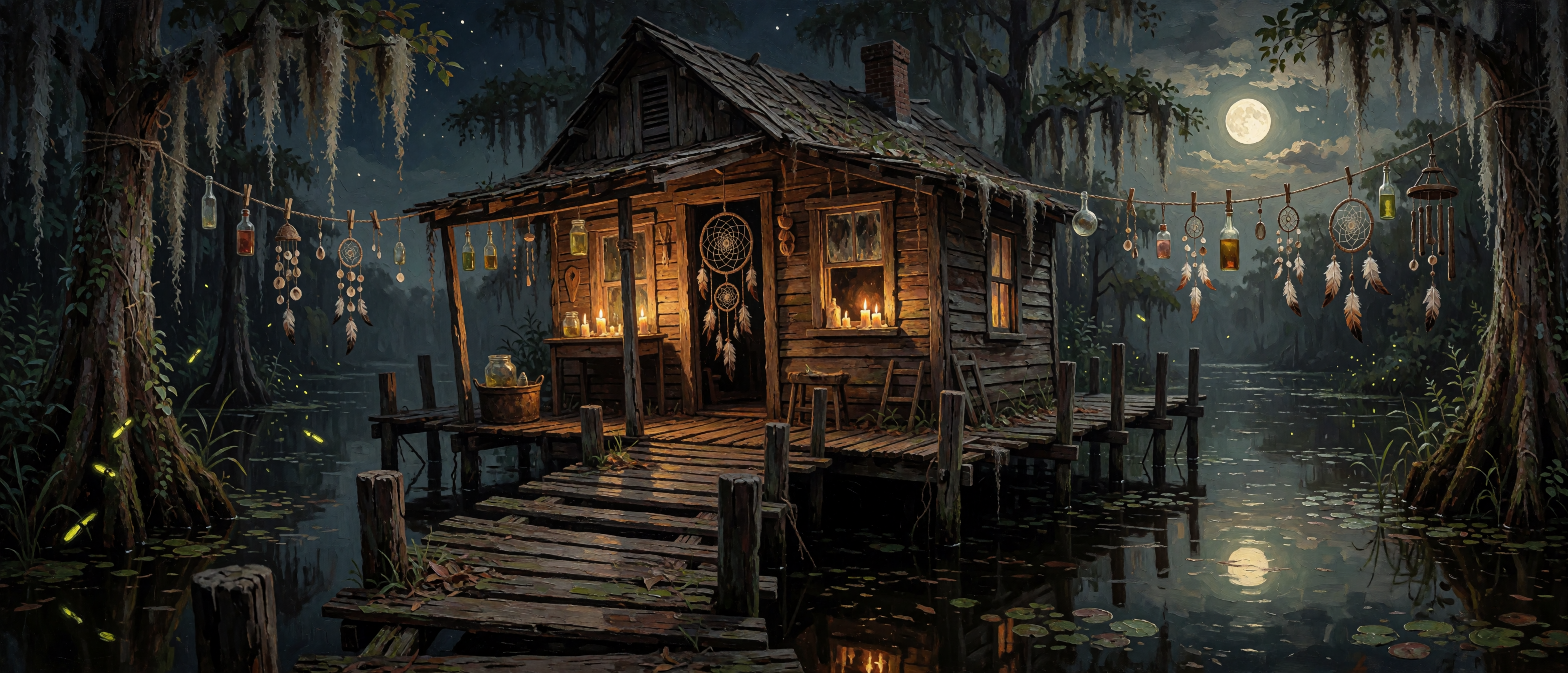 halloween-impasto-voodoo-bayou-hut-broken-pier-dreamcatcher-bones-ultrawide