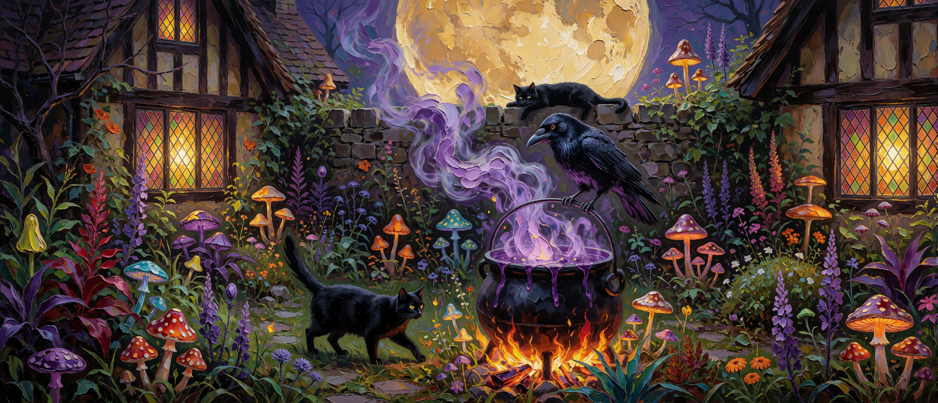 halloween-impasto-witch-garden-mushrooms-cauldron-ultrawide