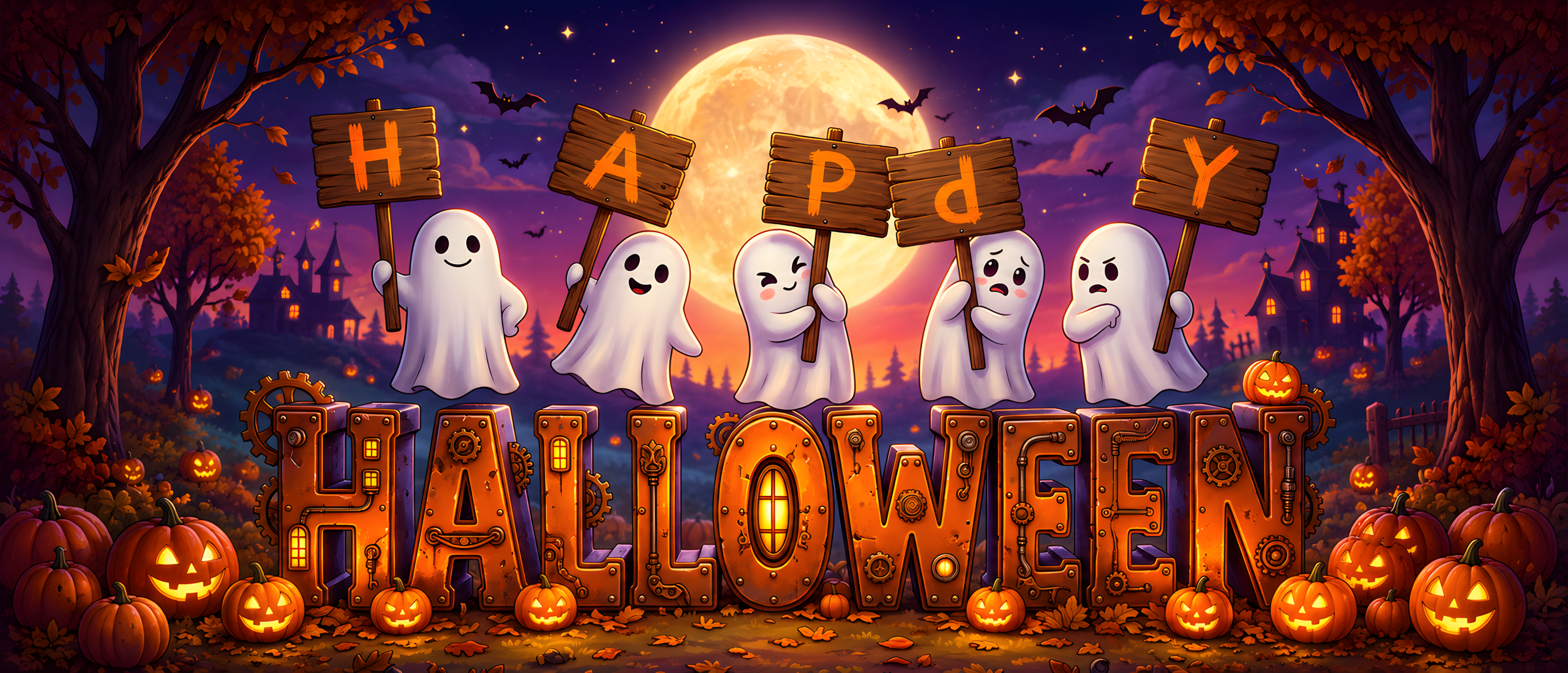 halloween-sign-happy-halloween-ghosts-steampunk-letters-harvest-moon-ultrawide