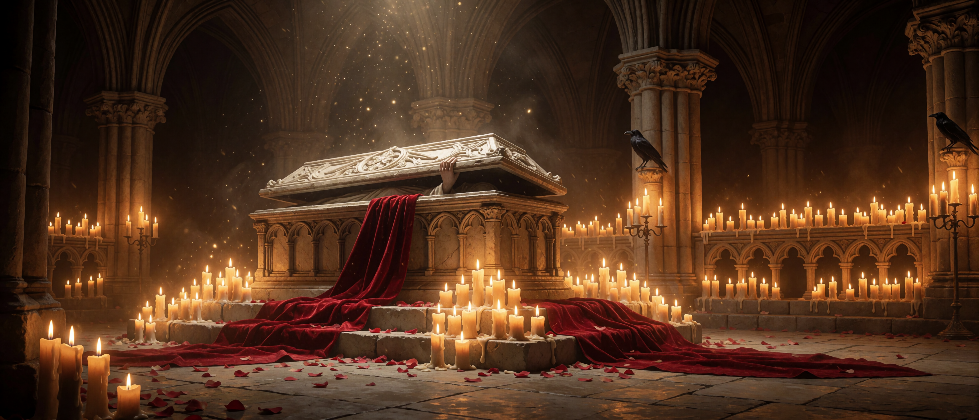 halloween-vampire-awakening-sarcophagus-candles-crypt-ultrawide