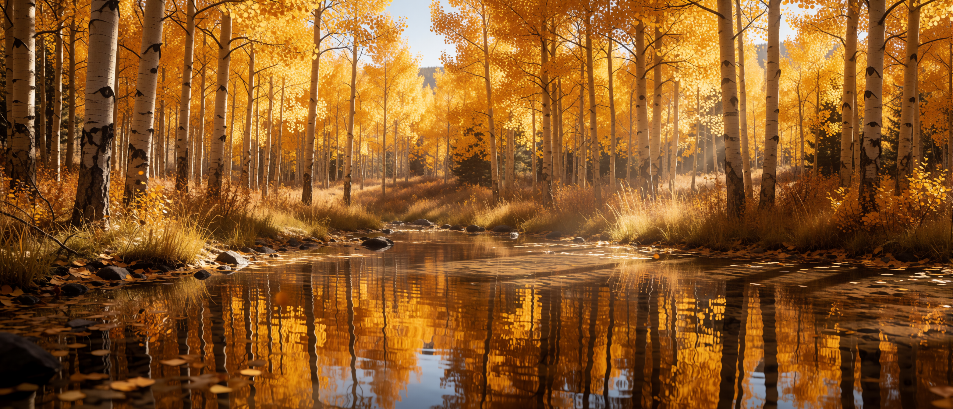 aspen-grove-still-pond-mirror-golden-autumn-ultrawide