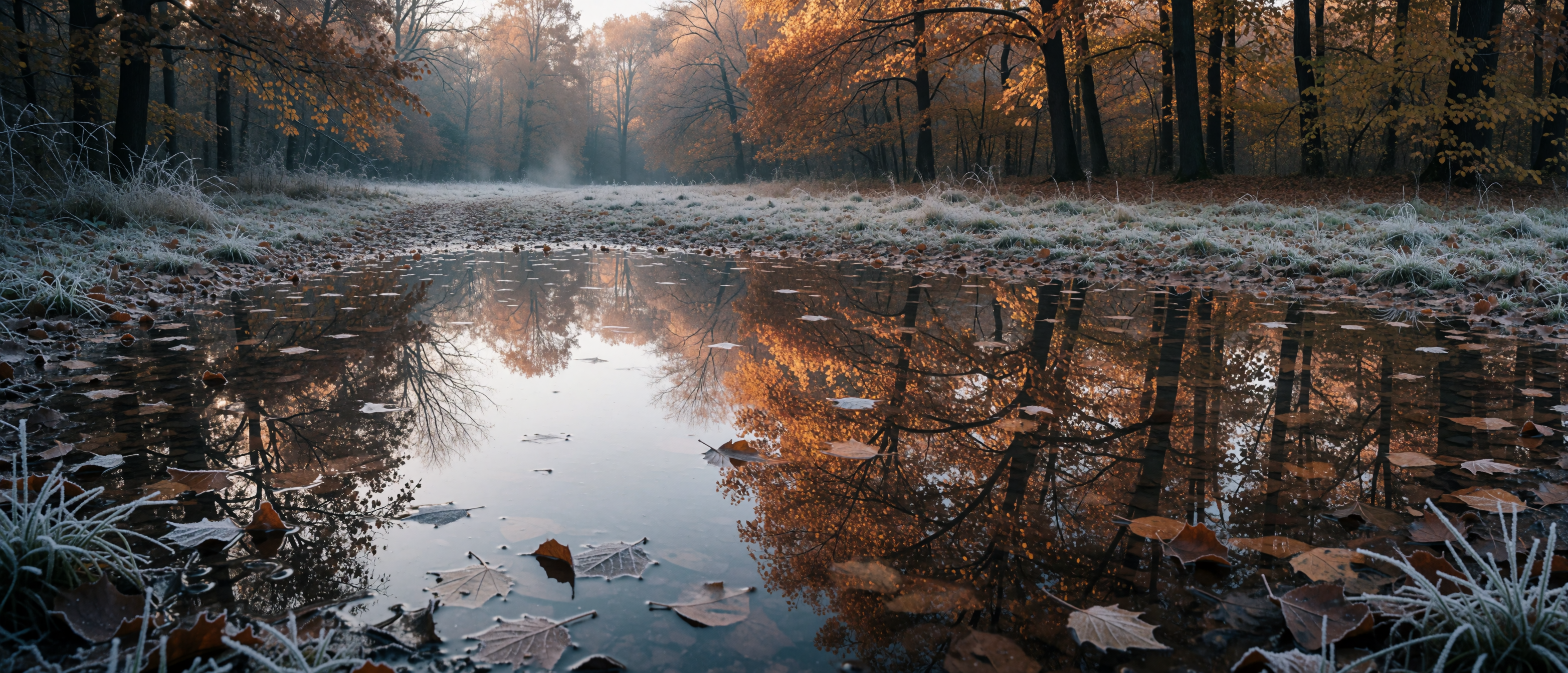 frozen-autumn-puddle-copper-canopy-first-frost-ultrawide